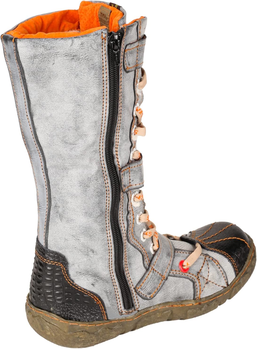 TMA EYES Strape-Accent Washed PU Leather Flat Damen Stiefel mit Übergröße - Bild 19 von 34