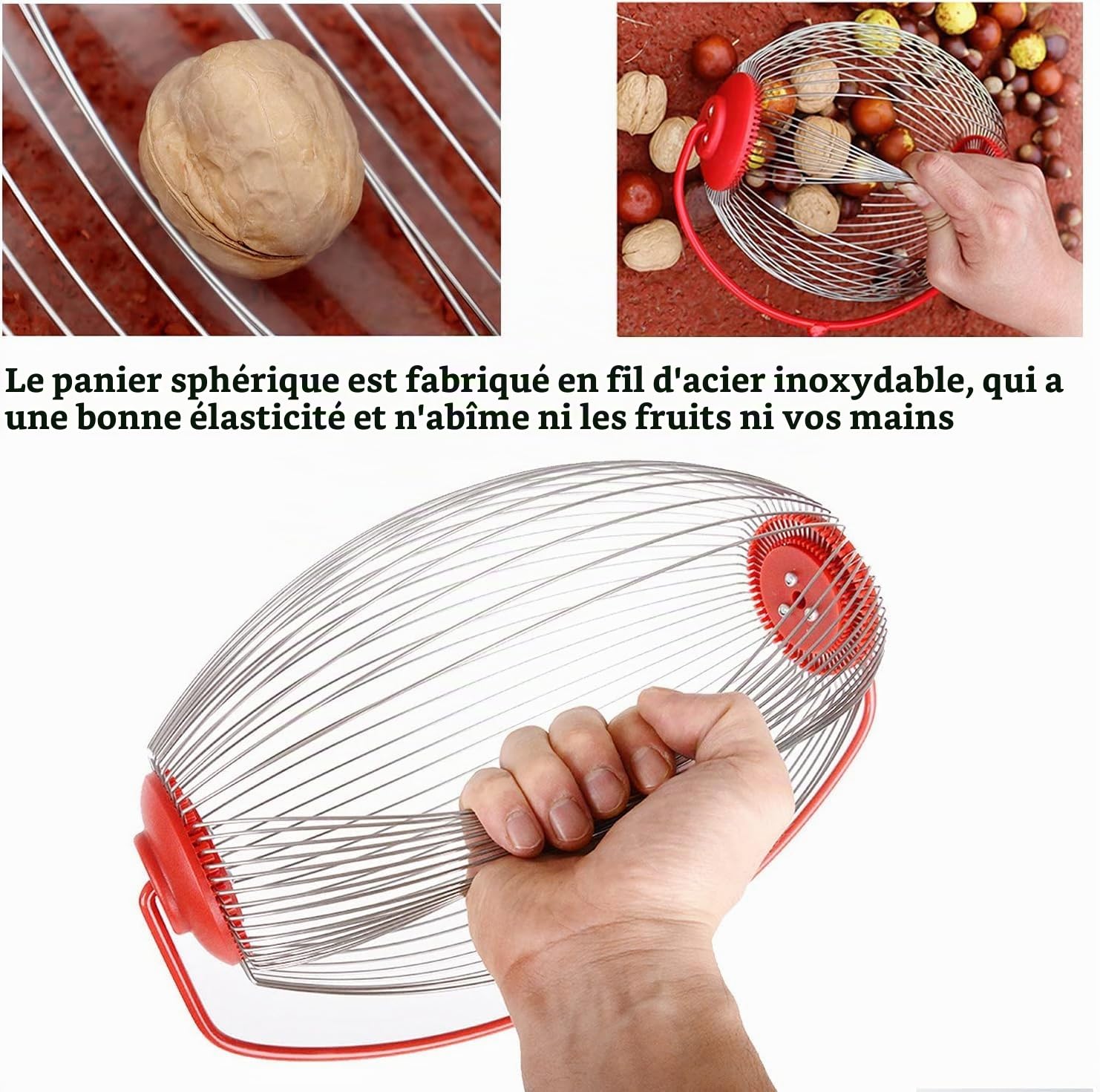 LEJIEYIN Grand Collecteur de Noix Réglable et Léger pour L'extérieur, Rouleau Ramasse Noix Acier Inoxydable Outils de Jardinage pour Fruits Ferme Famille