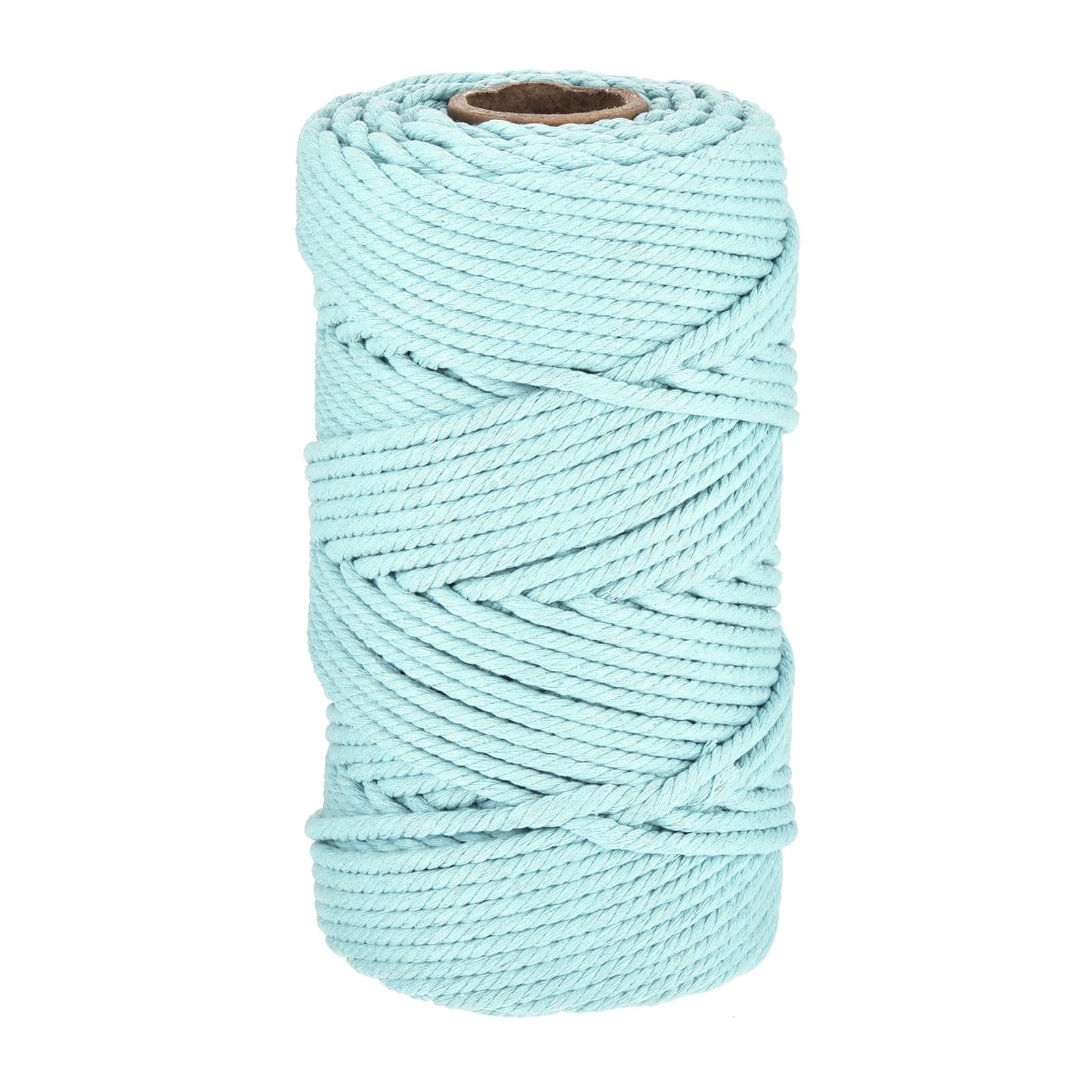 Rebower 0.2 Inch 328 Feet Macrame Cord, Cotton Cord Rope String 4 Strands Twisted Braided Thick Macrame Cord [for Crafts Wall Plant Hangers] - Light Blue