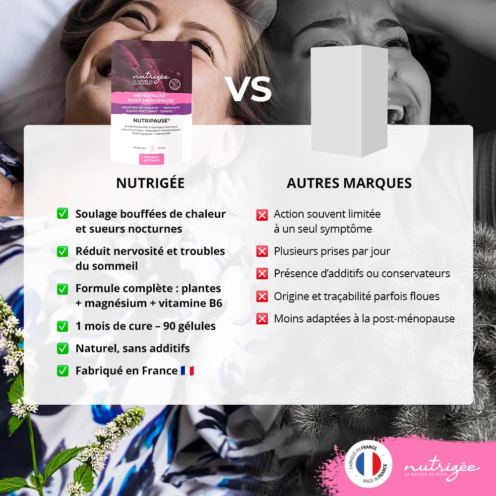 Nutripause - complexe ménopause & post-ménopause ultra-complet 90 gélules – soulage bouffées de chaleur, sueurs nocturnes, nervosité, sommeil – fabriqué en france