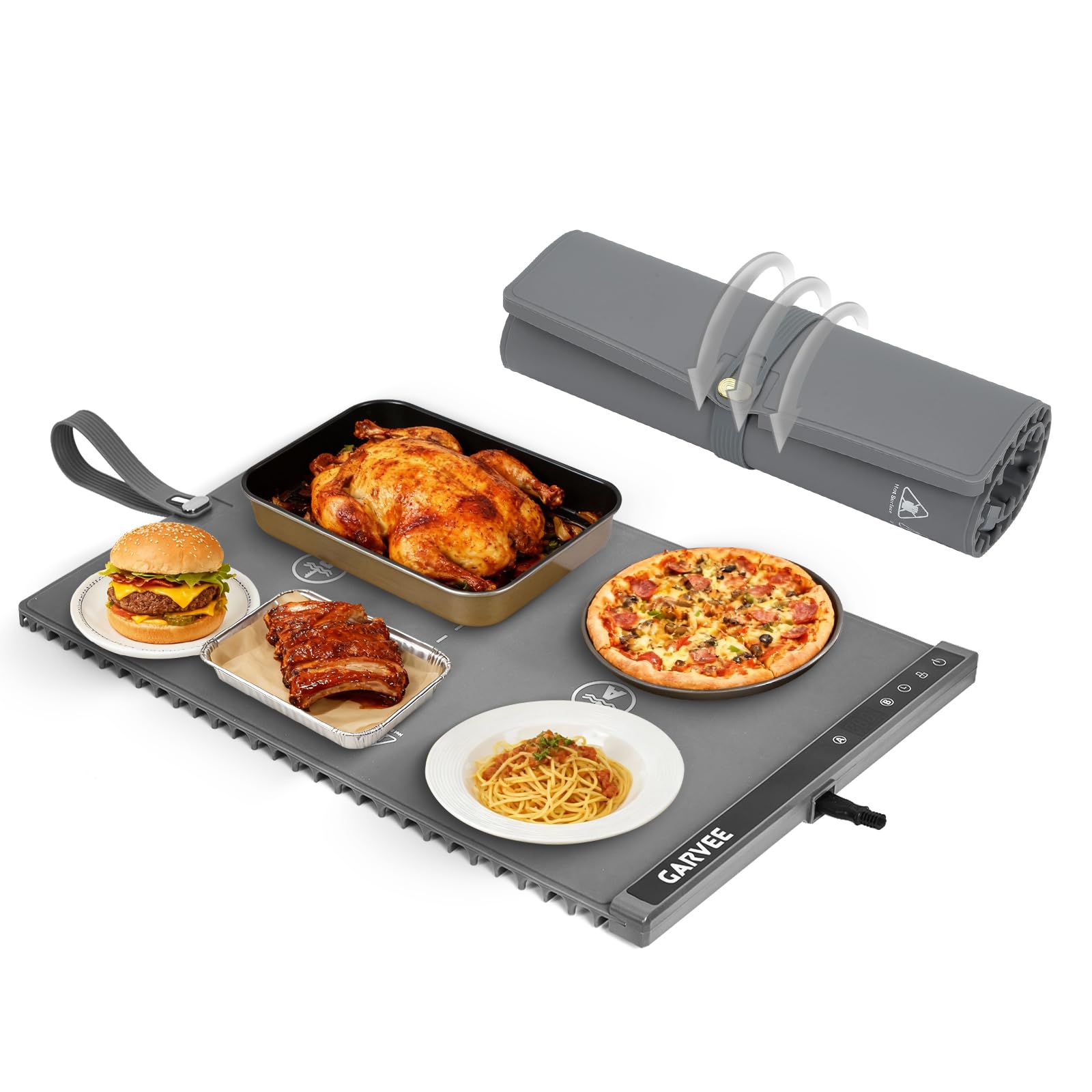 Garvee 3rd Gen Upgraded Food Warming Mat, AB Dual Zone Independent Heating, 24" x15" Electric Warming Tray with 6 Temp Levels & 1-3H Timer, Portable