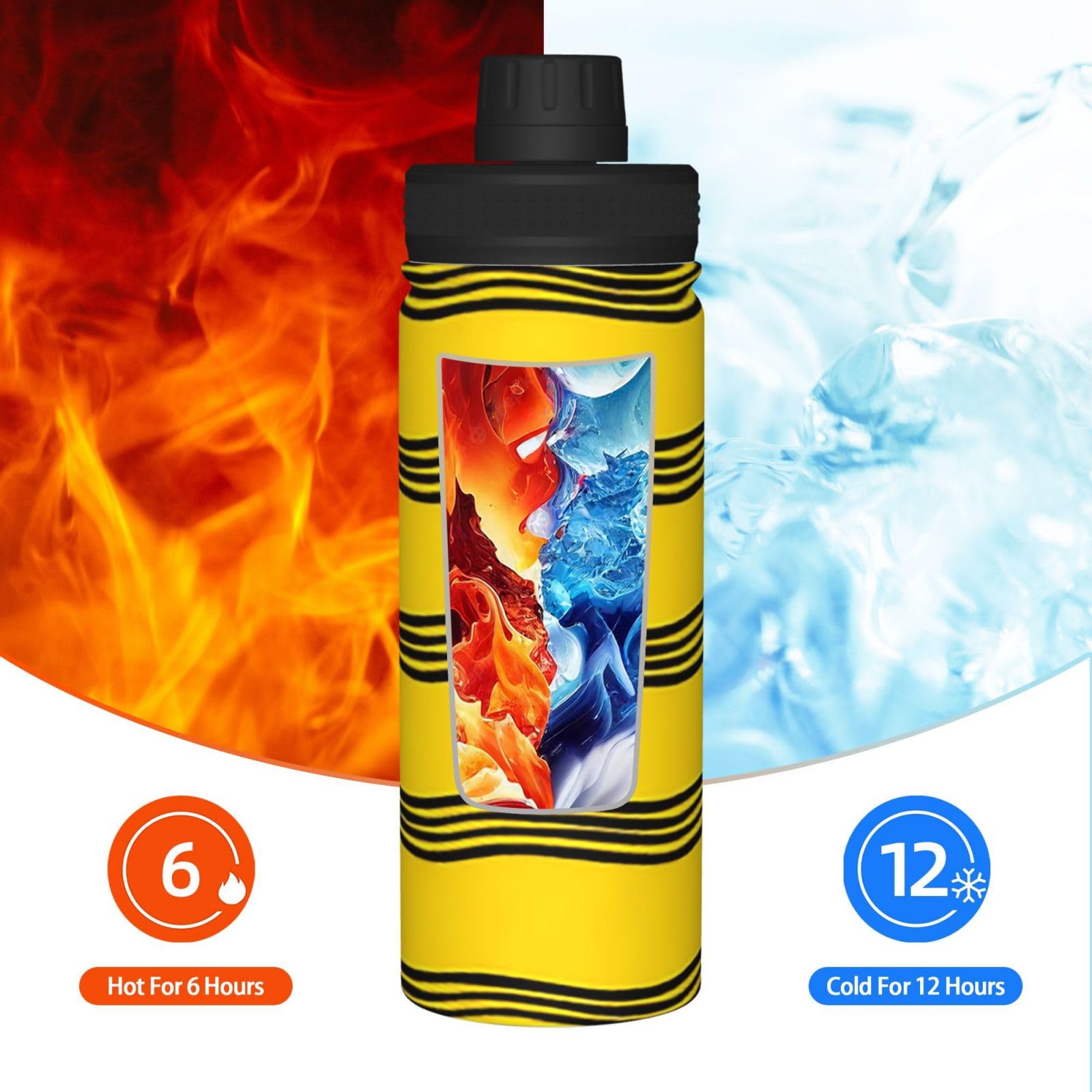 Golden Ripple Print 500 ml izolowana sportowa butelka na wodę ze stali | Szczelna konstrukcja, nadruk na całej powierzchni, utrzymuje ciepło i zimno, idealna do uprawiania sportu, na kemping