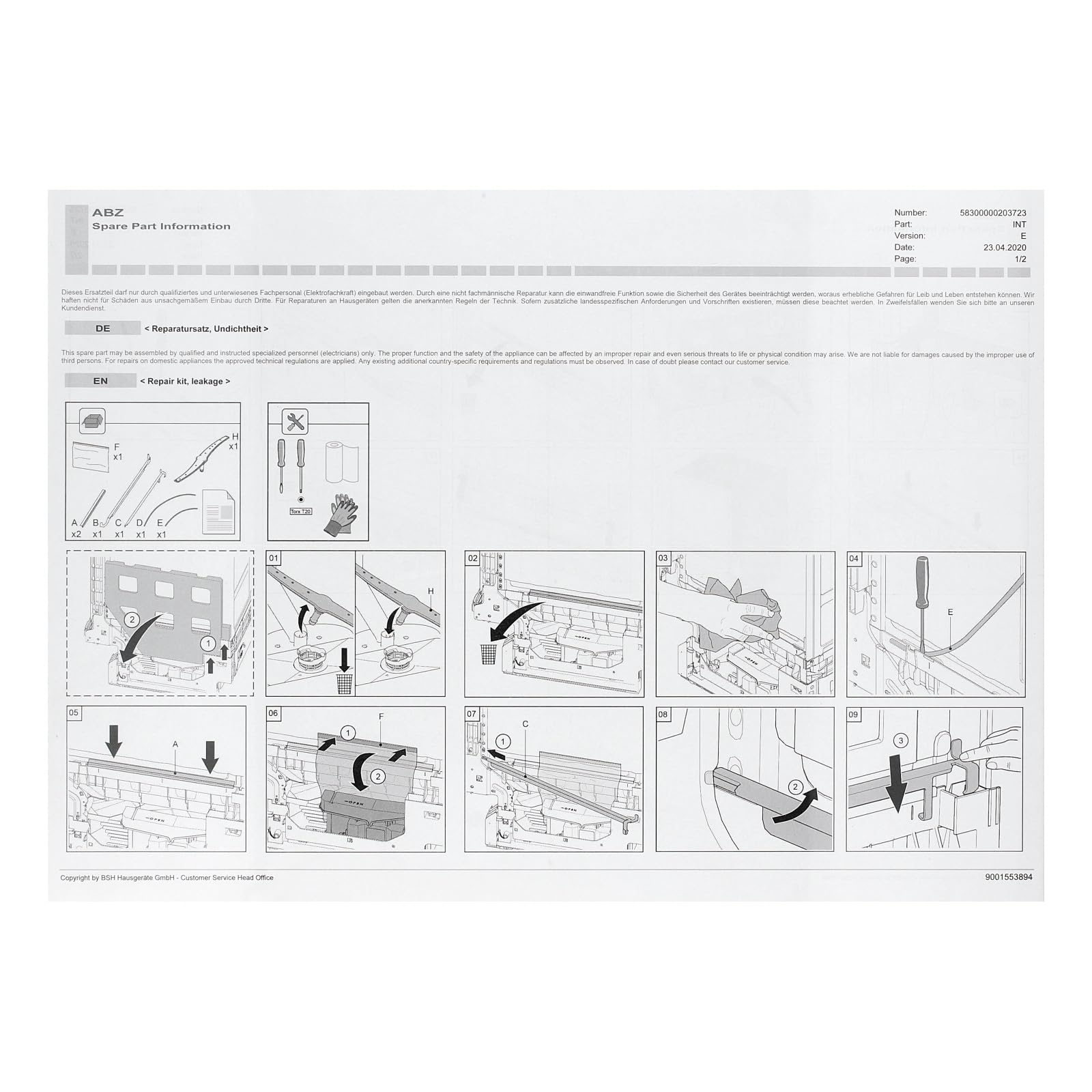 easyPART Kompatibel/Ersatz für BOSCH 11038786 Reparatursatz für undichte Behälter Geschirrspüler