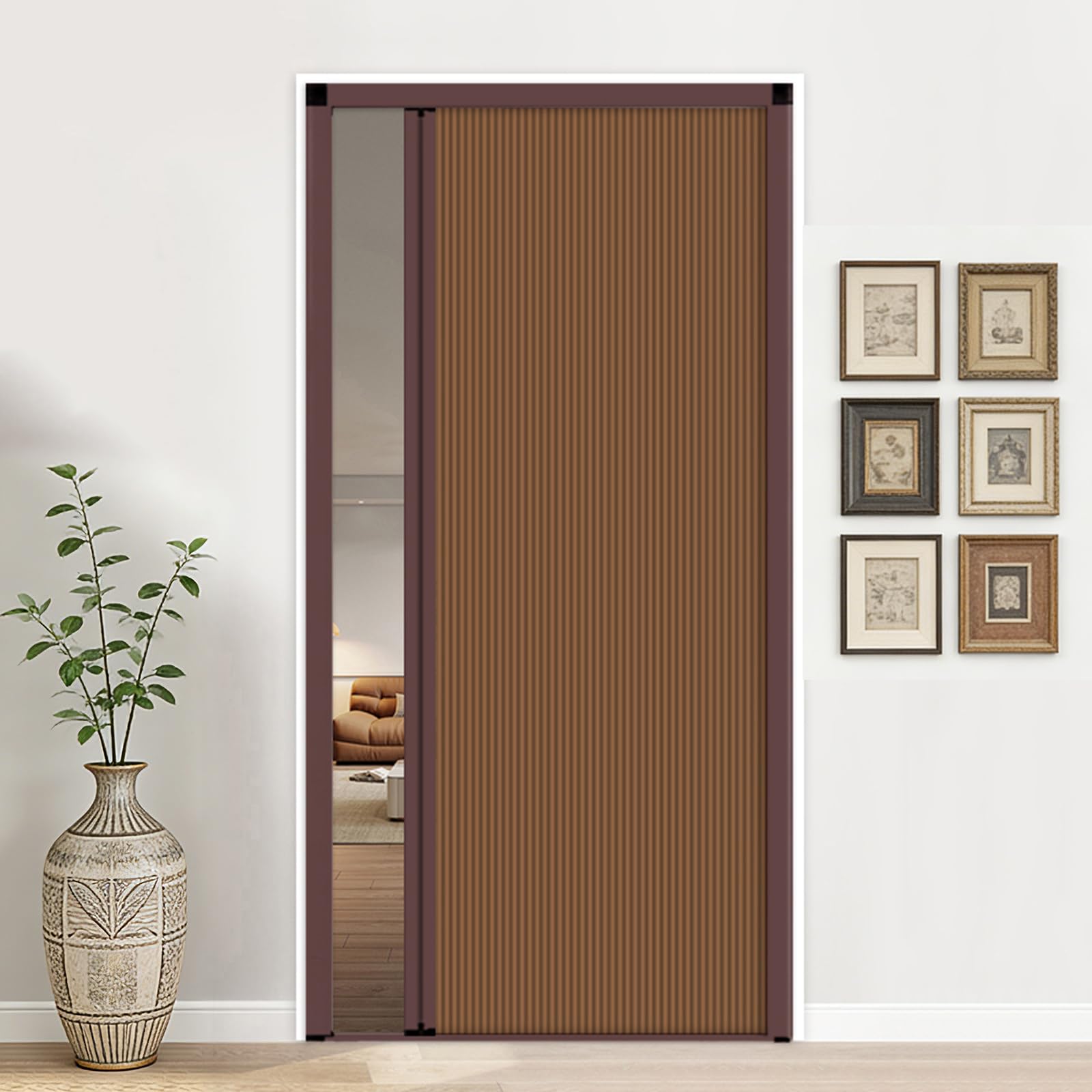Hssnbkg Brown Concertina Door, Retractable Shower Accordion Doors,With Handle &Cellular Fabric, Bedroom/Bathroom/Kitchen/Office/Rv Room Divider Folding( - W×H:75×203Cm)