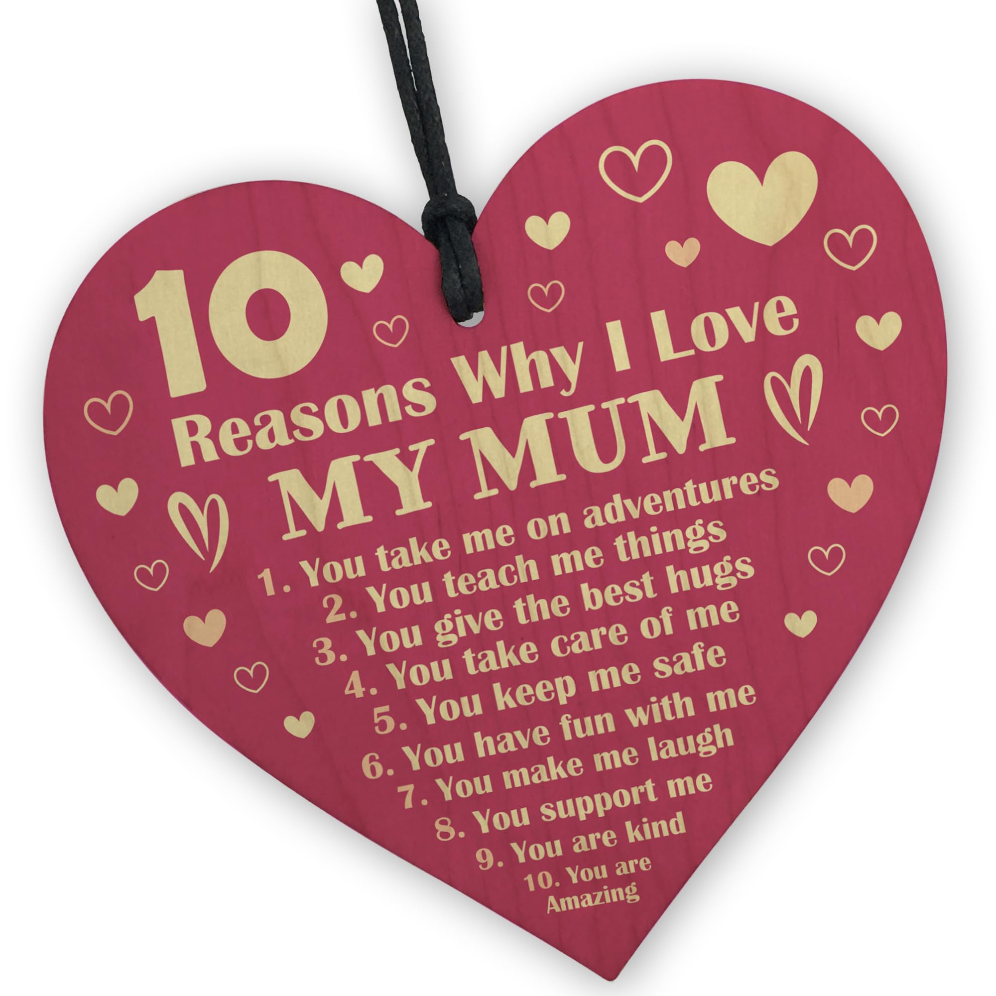 Red Ocean Reasons Why I LOVE My Mum Wood Heart Mum Christmas Birthday Gift Mother Daughter Gift Keepsake