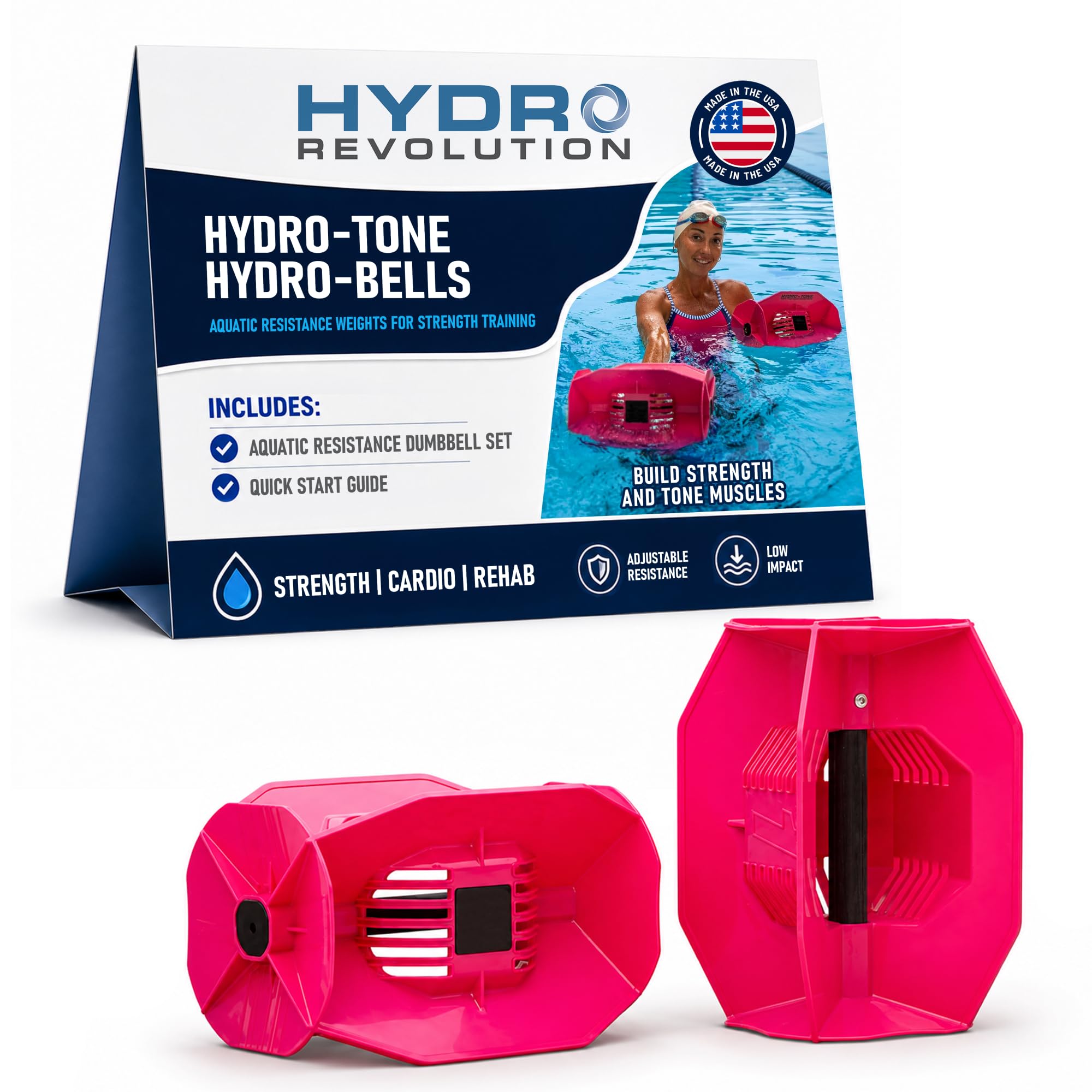 Aquastrength Hydro-Tone Total Body Pool Exercise System, Isokinetic Functional Water Weights, Bells 12" x 7.5", Fins 6.5" x 2.5", Quick Start Guide Included
