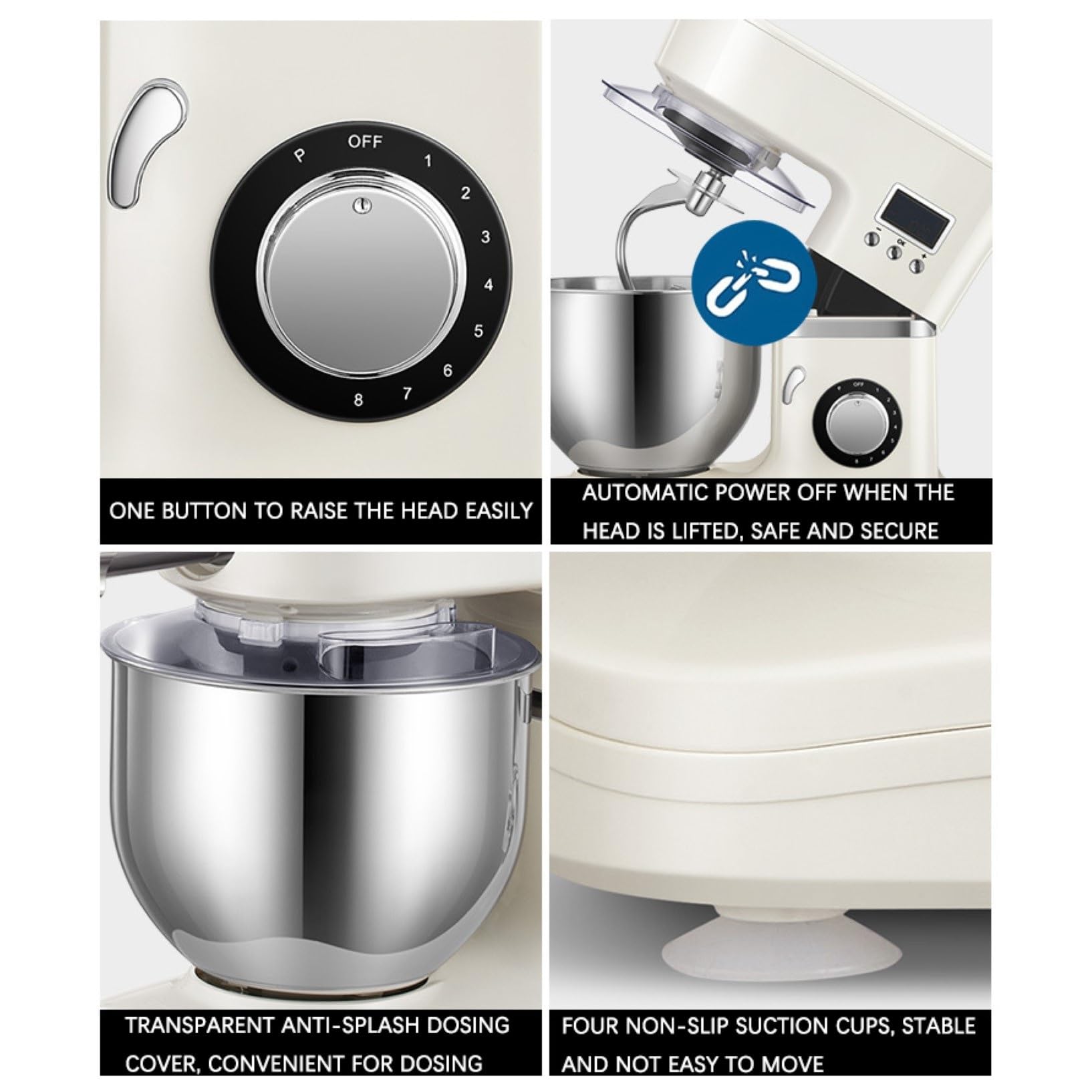 Mixer Elettrico Professionale 1000W per Alimenti,Mixer Cucina Leggero E Portatile 8 velocità,Ciotola in Acciaio Inox 5,2L per Maggior Parte dei Cuochi Domestici