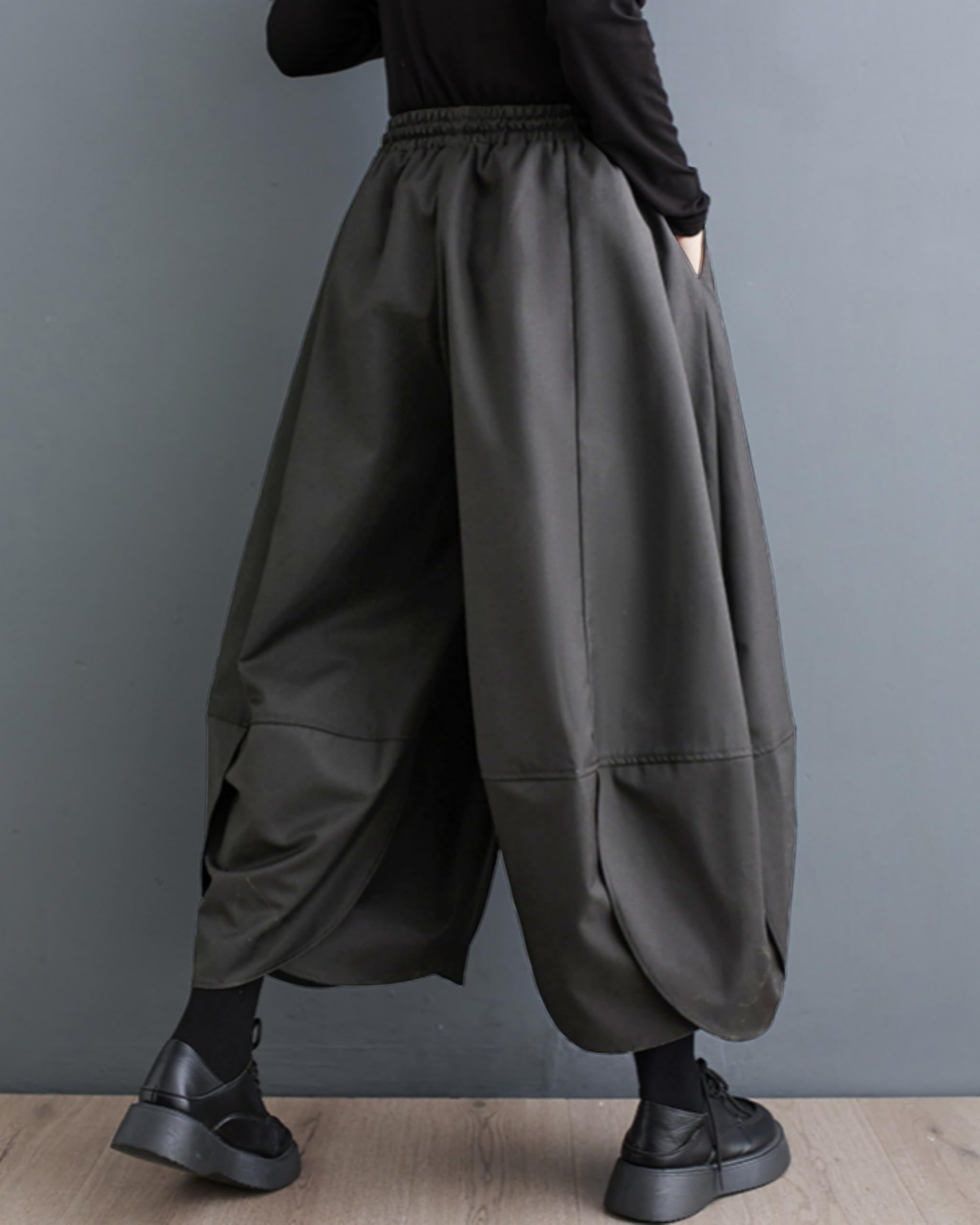 ellazhu Pantaloni da donna a gamba larga Hakama Harem GZ81 A