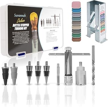 Savannah Deluxe Bottle Stopper Turning Kit with 2" x 2" Micro-Mesh Sanding Pads and Steel Dispenser