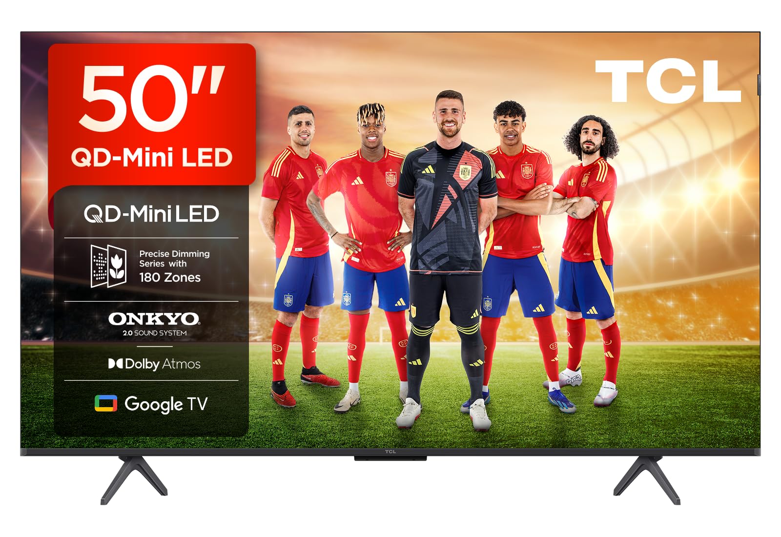 TCL 50Q6C QD-Mini LED TV, 4K HDR Premium 1000nits, Smart TV zasilany przez Google (Dolby Vision IQ i Atmos, Onkyo 2.1 Audio, Motion Clarity Pro 144 Hz, Game Master, sterowanie głosem bez użycia rąk)