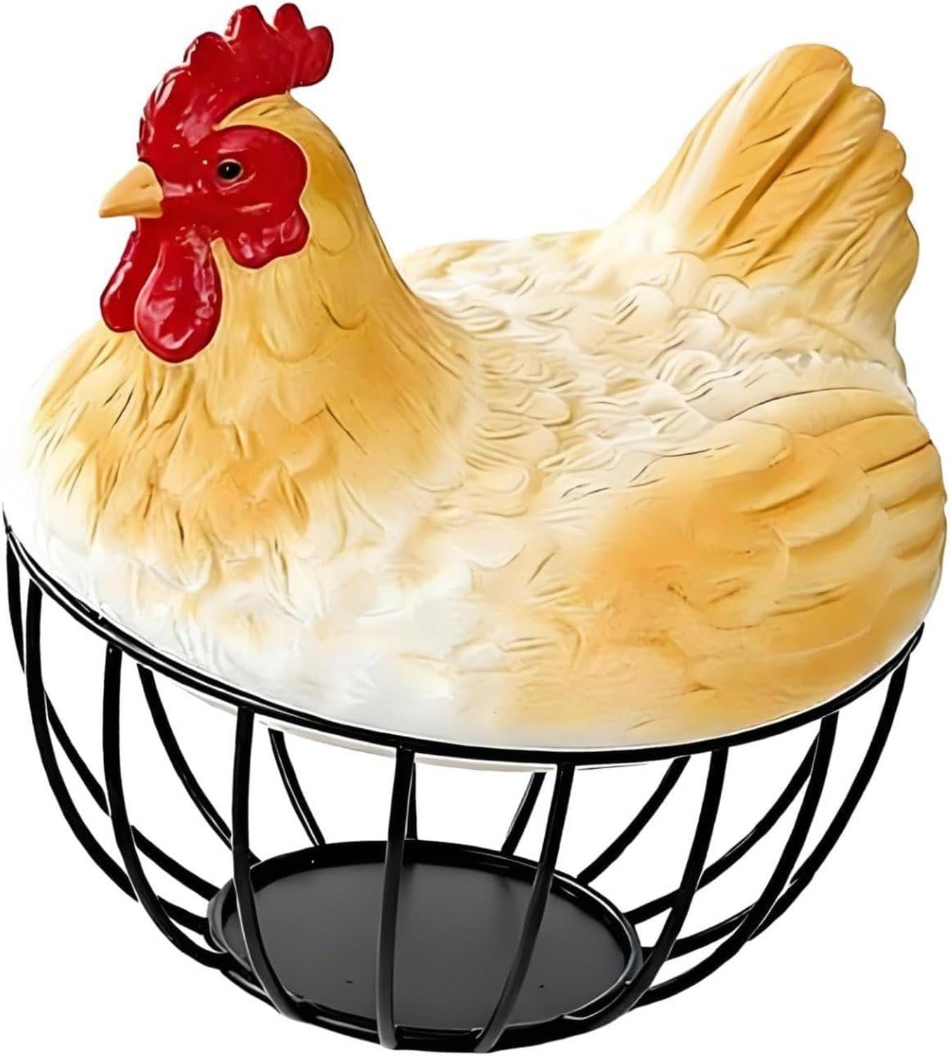 Cestino Porta Uova con Coperchio a Forma di Gallina, Decorativo per Raccolta Uova Fresche, in Filo Metallico per Piano Cucina, per Verdure e Dispensa