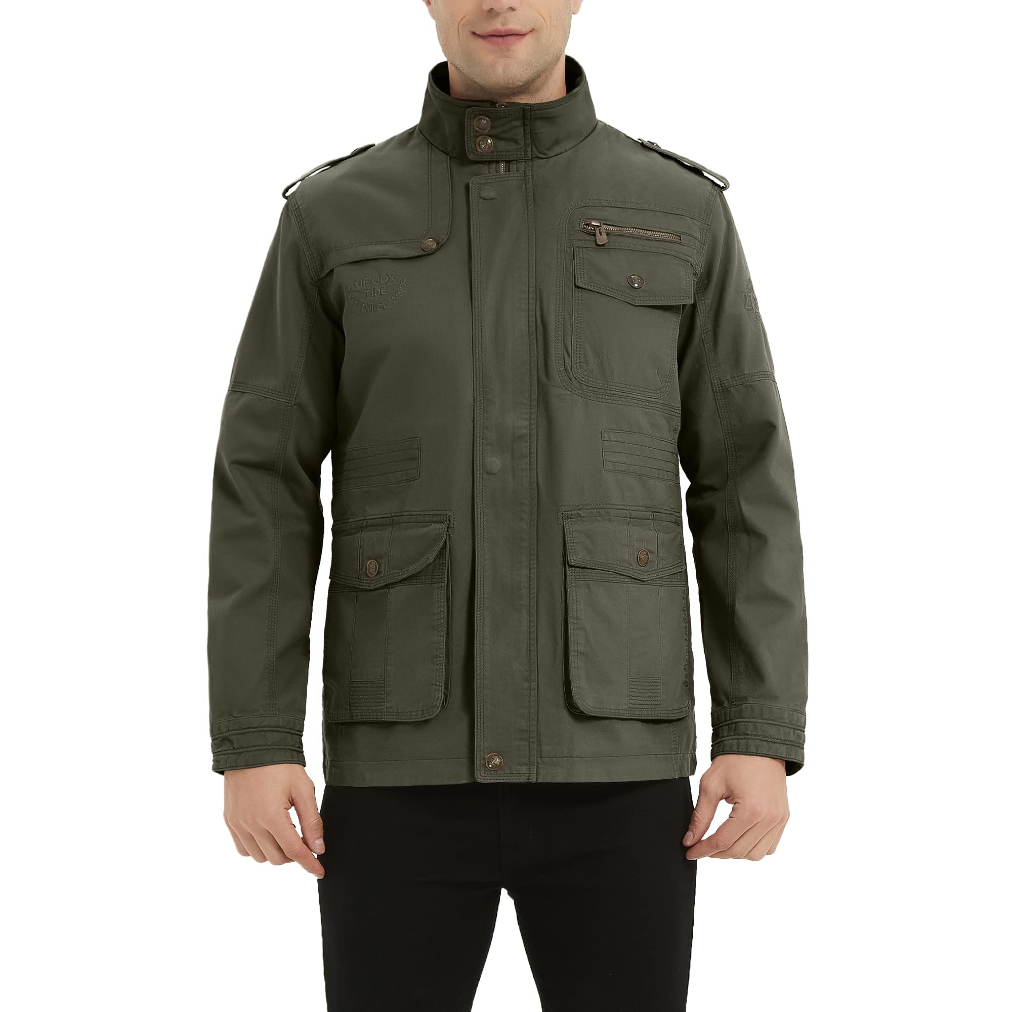Herren Übergangsjacke Cargo Jacke Männer Stehkragen Baumwolle Jacke Multi Taschen Armeejacke WinteJacke HerbstJacke Casual Windbreaker