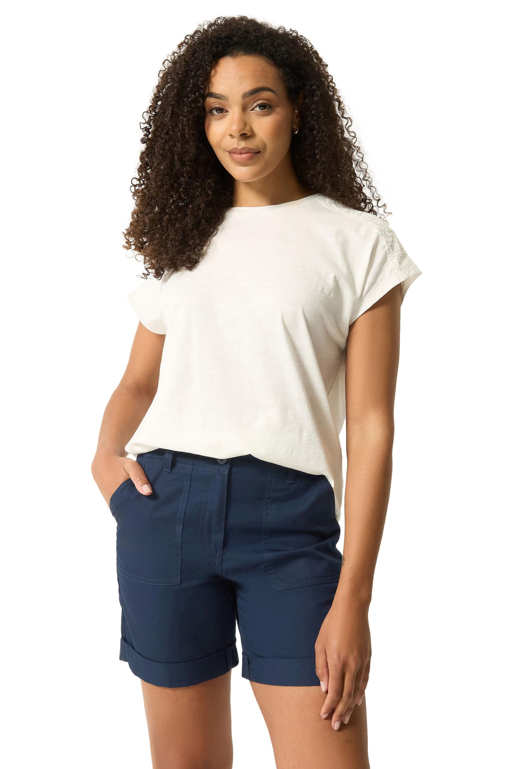 M&Co Women's Dark Navy Cotton Poplin Shorts In | Size: 16