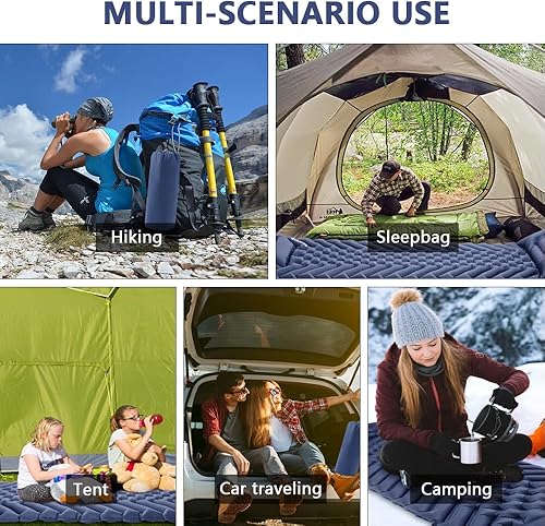 Miniatura 8 de Colchoneta de dormir para camping, colchoneta inflable con almohada y bomba de pie integrada, autoinflable y compacto, colchón de aire ultraligero