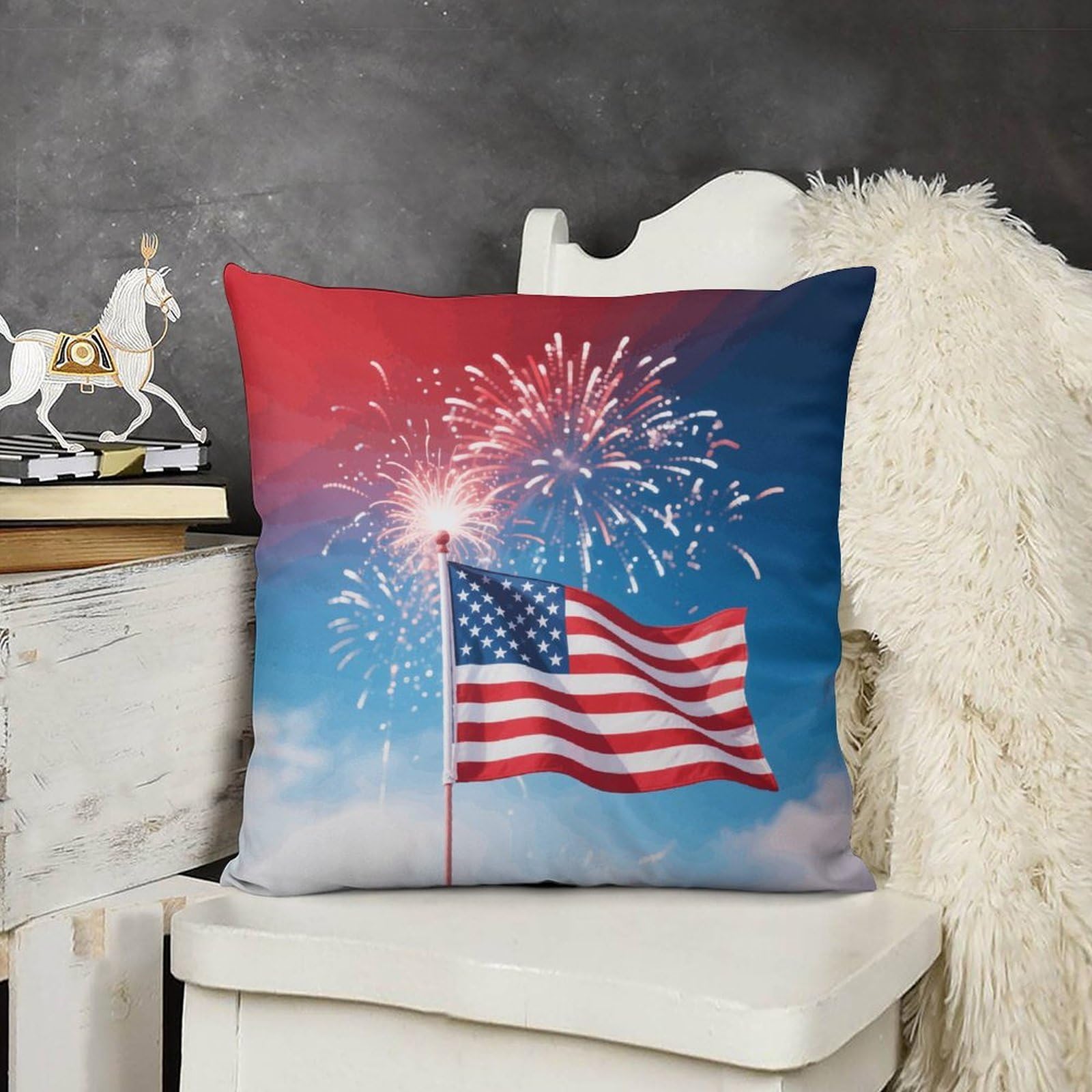 FodPand Boho Farmhouse Fireworks Pillow Covers with Hidden Zipper 24x24 Soft Plush Cushion Cover Decorative Throw Pillow Cases for Couch Bed Sofa Living Room Indoor Outdoor Home Decor