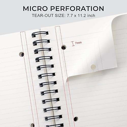Miniatura 3 de EMSHOI Cuaderno de espiral con rayas universitarias de 8.5 x 11 pulgadas, 300 páginas150 hojas perforadas fáciles de rasgar, papel grueso perforado