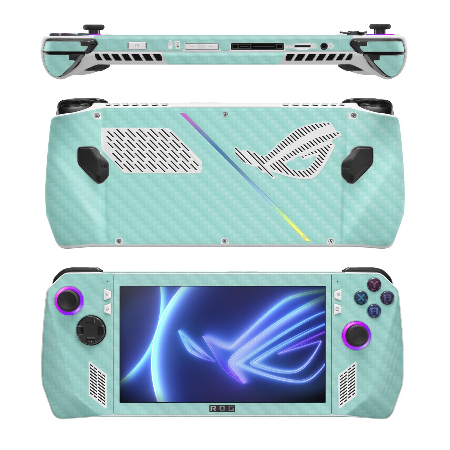 MightySkins Carbon Fiber Skin Compatible with Asus ROG Ally - Solid Seafoam | Protective, Durable Textured Carbon Fiber Finish | Easy to Apply