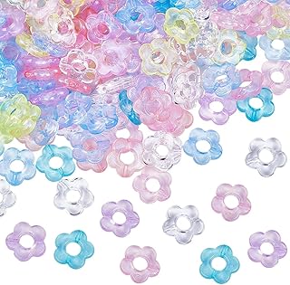 400Pcs Acrylic Hollow Flower Beads Transparent Colorful Beads Clear Handmade 5 Petal Floral Spacer Loose Bead for Jewelry Making Rainbow Bracelets Necklaces Earrings Supplies DIY Crafting