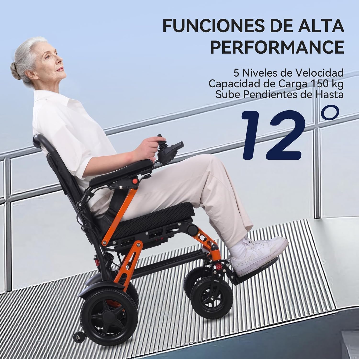 XP02 ultraligera Silla de ruedas eléctrica aleación magnesio(16,6KG), autonomía 20Km, equipada con luces nocturnas y pantalla LED, cumple con los estándares para embarque aéreo, capacidad 150KG