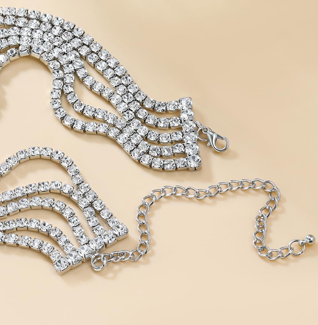 Fashion Prom Shinny Full Rhinestones Circle Choker Necklace Dainty Layered Sexy Body Chain Black Choker Necklace Dainty Gold Silver Halloween Christmas Crystals Necklace for Women - Image 5