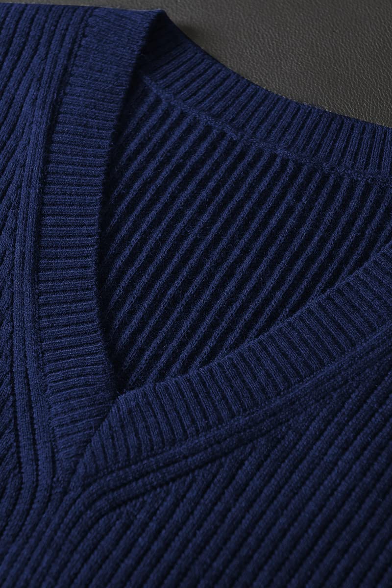ZHILI Fs Pull en tricot sans manches à col en V pour homme Uni Coupe ample, Classique Tricots Débardeur