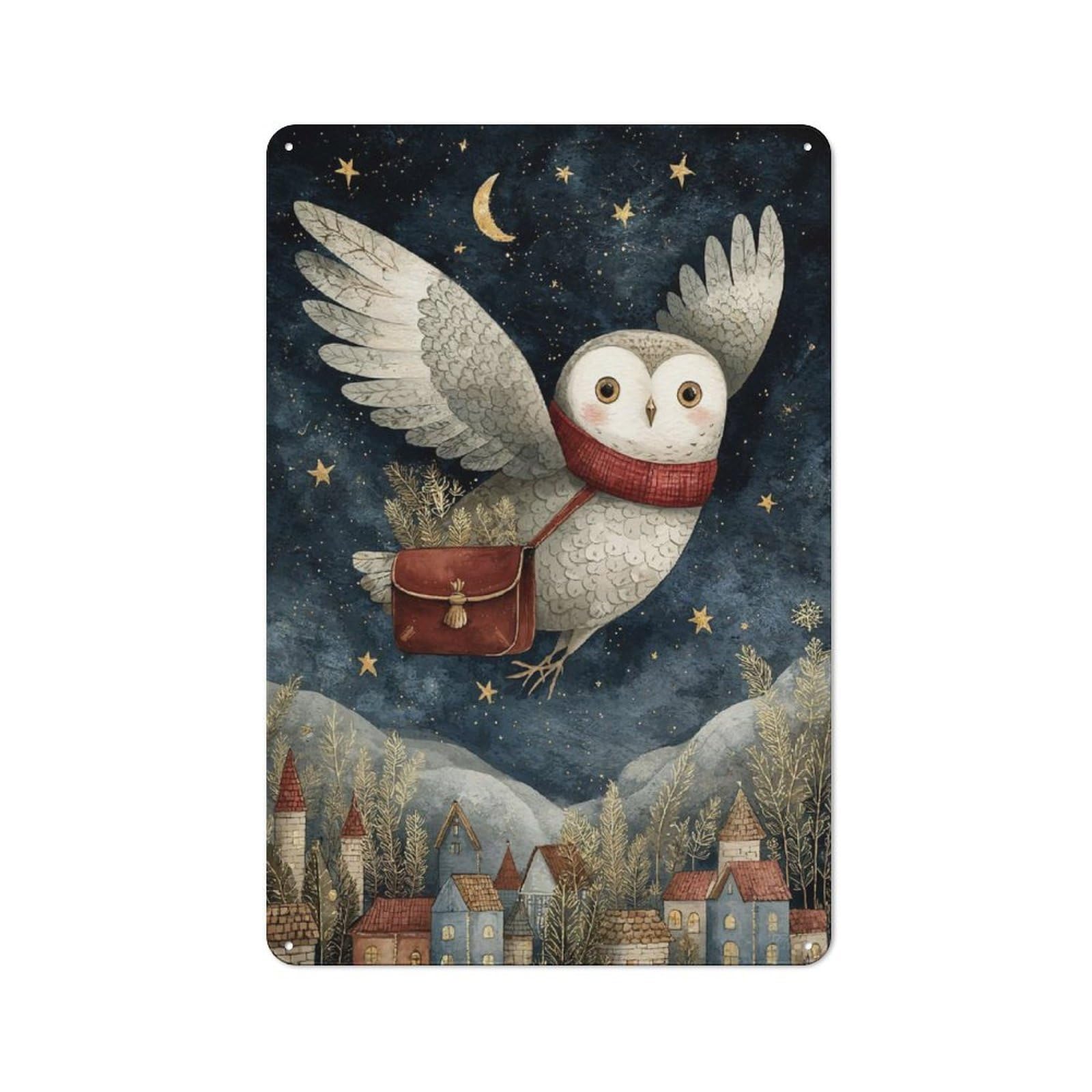 Junmoney Style-23 For Hobby Room Or Studio, Winter Owl Delivery Retro Tin Sign 30X20cm, Gift For Creative Interior Collectors During The Christmas Season