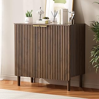 Sideboard Walnut Wood Sideboard with Fluted Doors