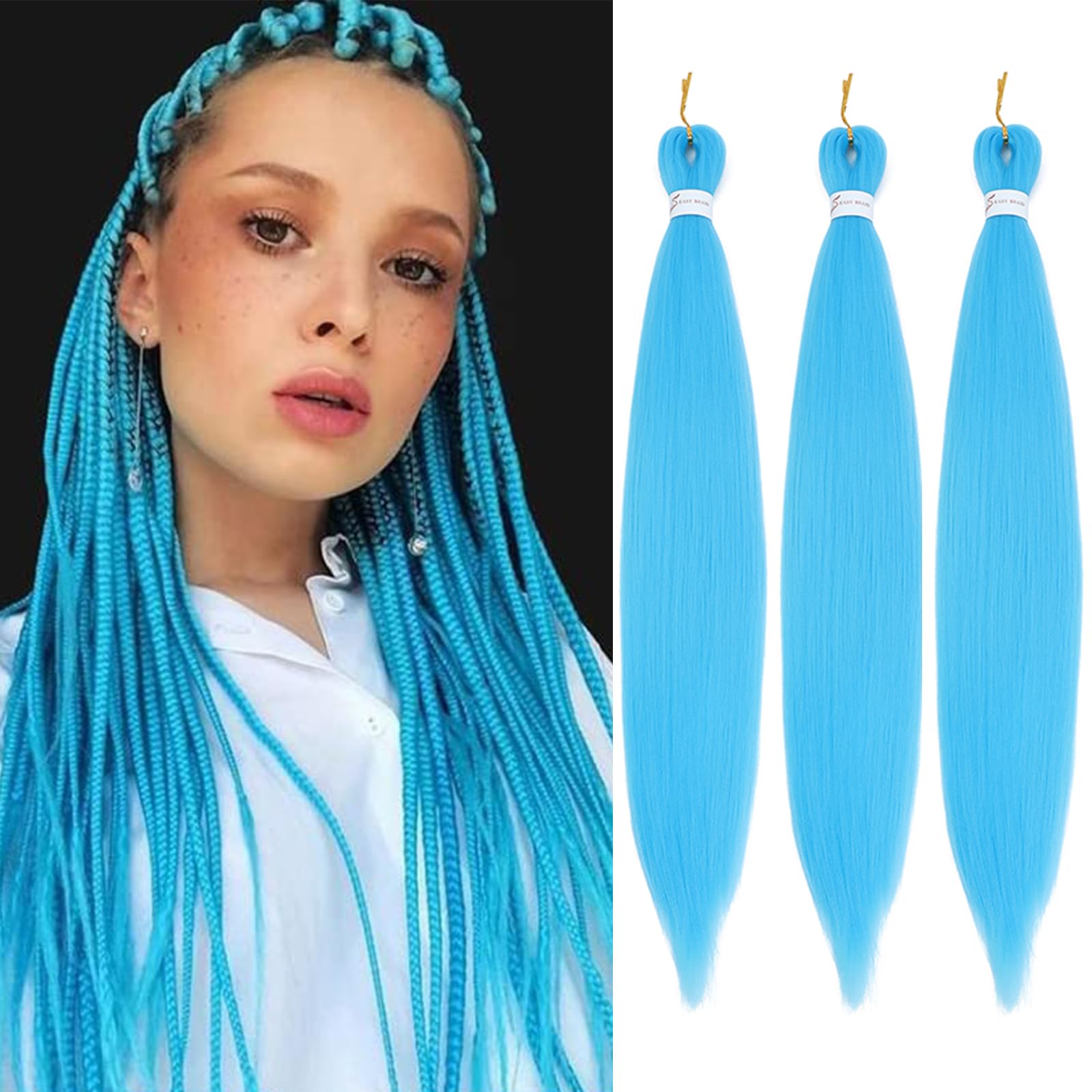 Blue Braiding Hair Pre Stretched 30 Inch 3 Packs Long Braiding Hair Extension Pre Stretched Braiding Hair Professional Synthetic Hair For Braiding Crochet Twist Braids Soft Yaki Texture(30",Blue-3P)