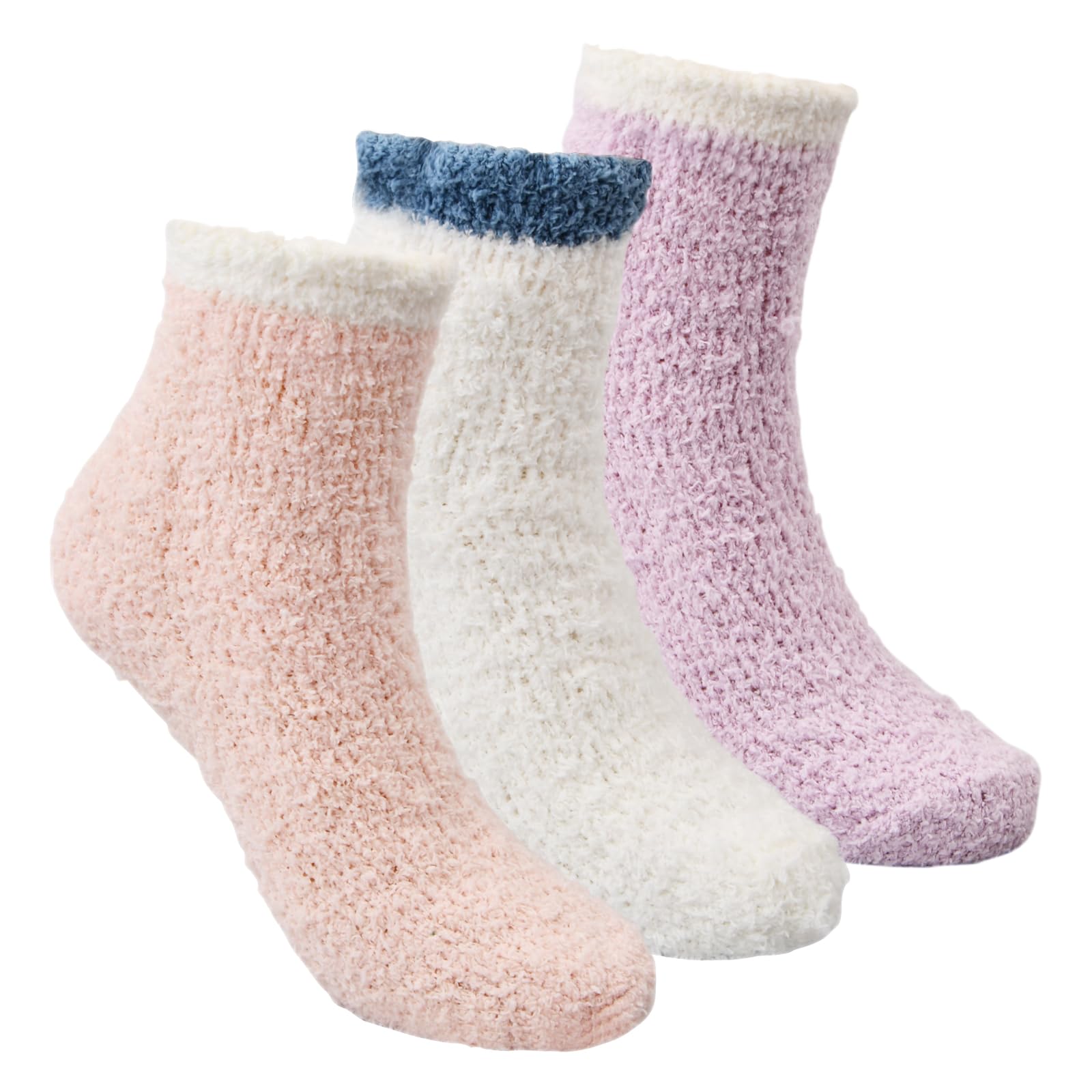 Qtuie Women's 3 Colours Fluffy Socks Grip Socks Non Slip Socks Slipper Socks Hospital Socks With Grips Warm Cosy Gripper Slipper Socks Fuzzy Socks Thick Winter Socks Gifts For Teenage Girls