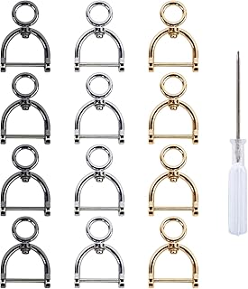 12Pcs Swivel Horseshoe D-Rings U Shape O Ring Screw in Shackle Semicircle with Screwdriver DIY Leather Strap Craft Purse Replacement (Multicolor)