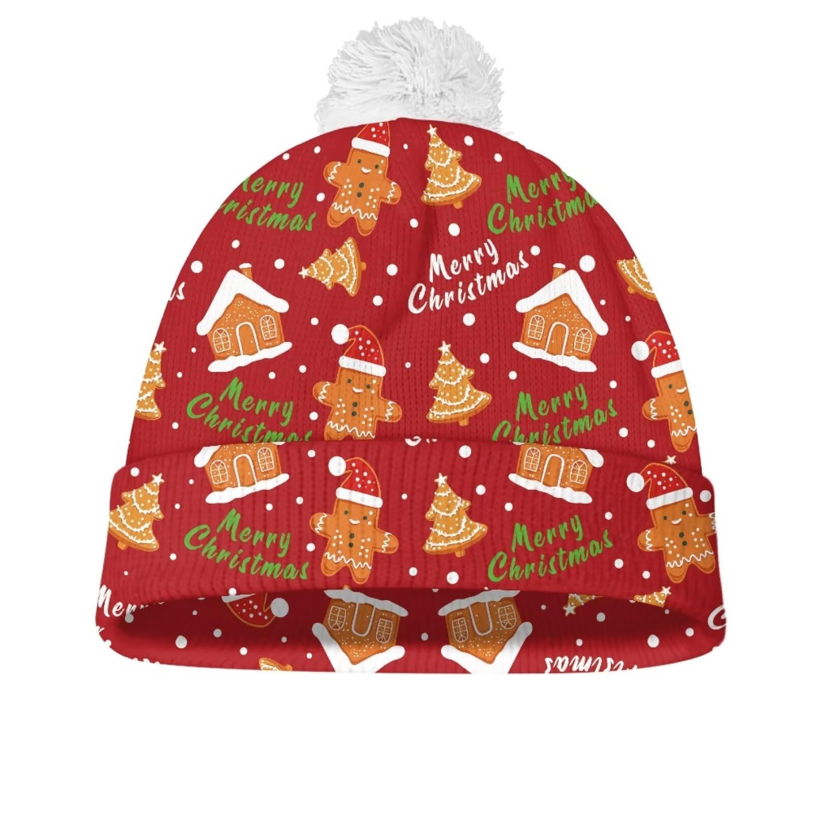 Suhoaziia Merry Christmas Gingerbread Winter Warm Beanies Stretch Knit Beanie Hat Cap for Boys Girls Toddler Beanie for Baby Kids Beanies Cuffed Knit Winter Ski Hats Christmas Hat