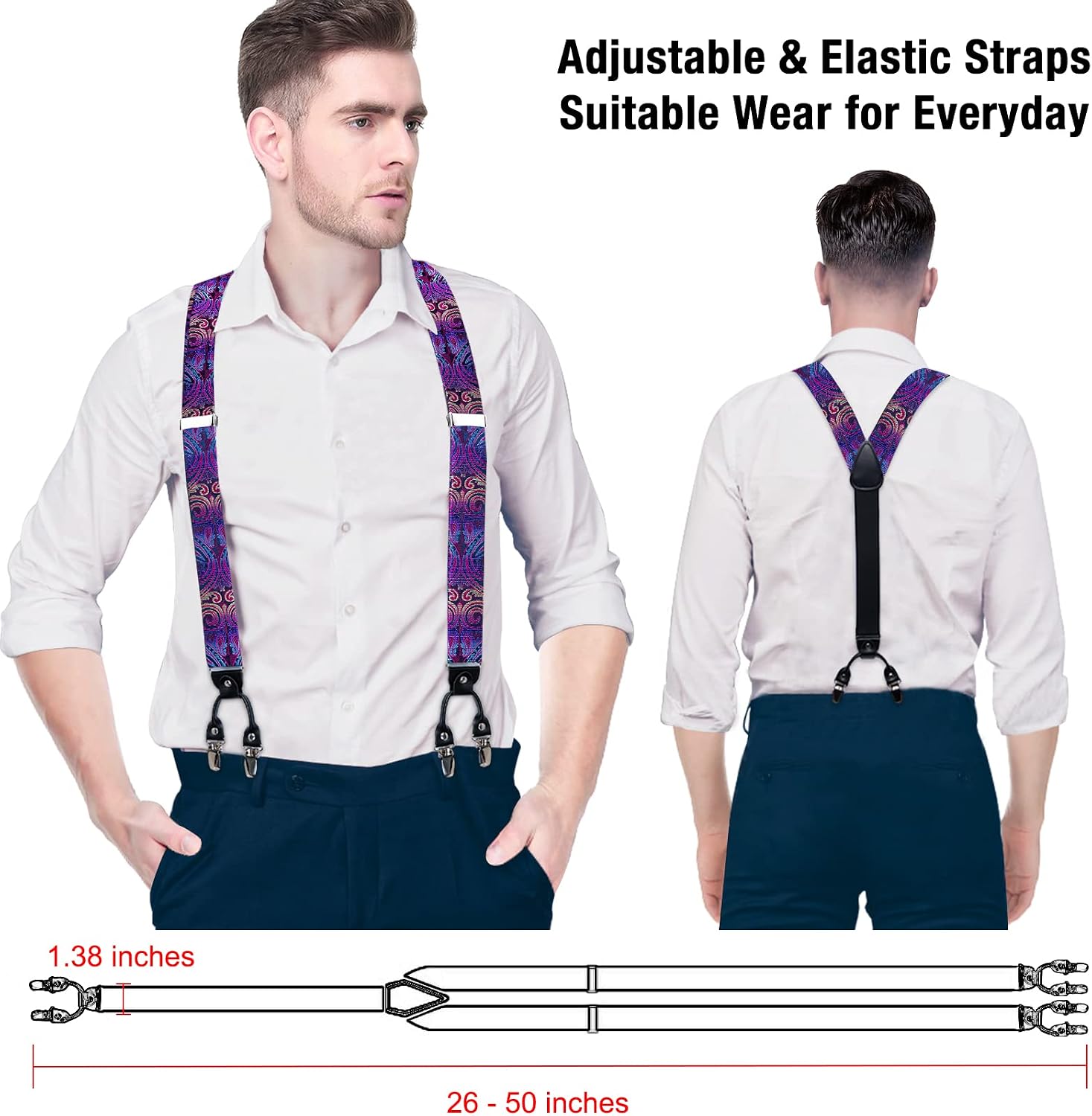 DiBanGu Paisley Bow Tie and Supenders for Men Tuxedo Heavy Duty 6 Clips Suspender Adjustable Y-Shape Mens Trouser Braces