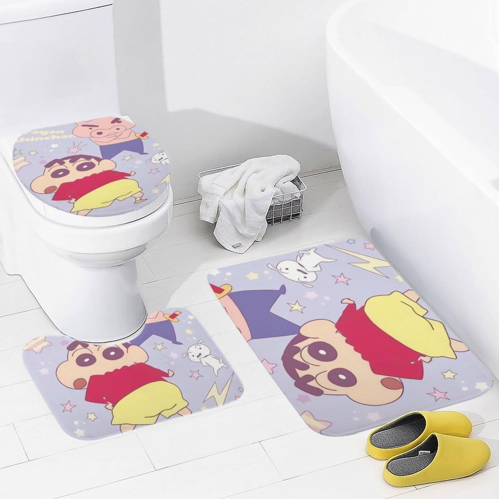 可愛いトイレマットスリーピースセットトイレシートリングの一般的なクレヨンt 可愛いトイレマットスリーピースセットトイレシートリングの一般