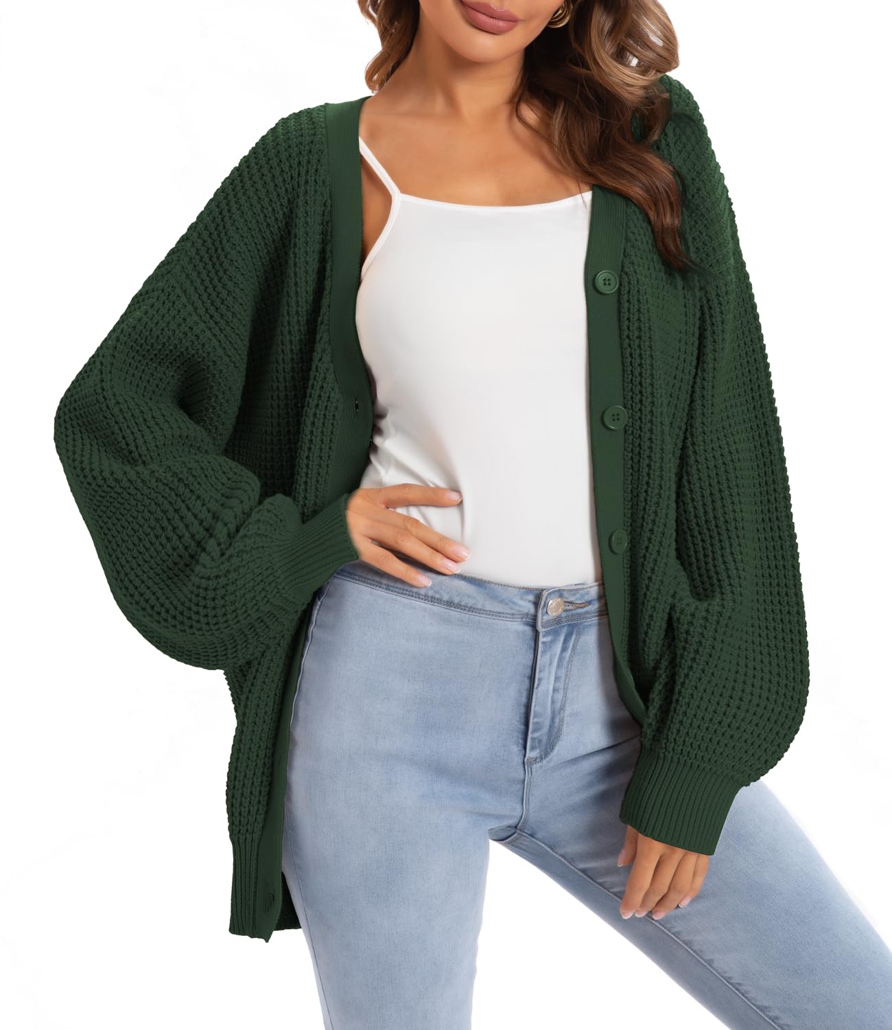 QUALFORT Cardigan Sweaters for Women 100% Cotton Button-Down Oversized Knit Outerwear Fall Tops for Women 2026