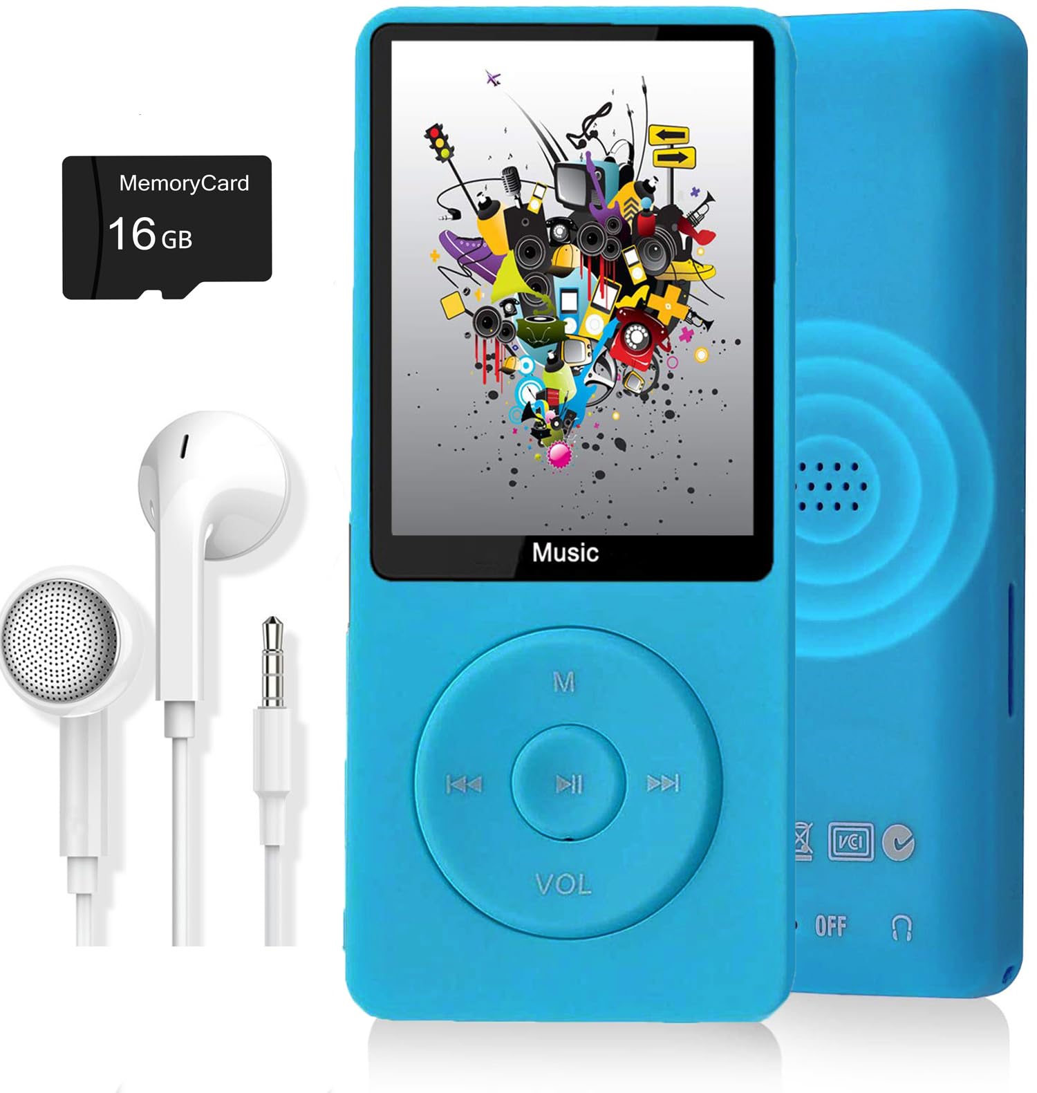 MP3 Player, Music Player with 16GB Micro SD Card, Build-in Speaker/Photo/Video Play/FM Radio/Voice Recorder/E-Book Reader, Supports up to 128GB