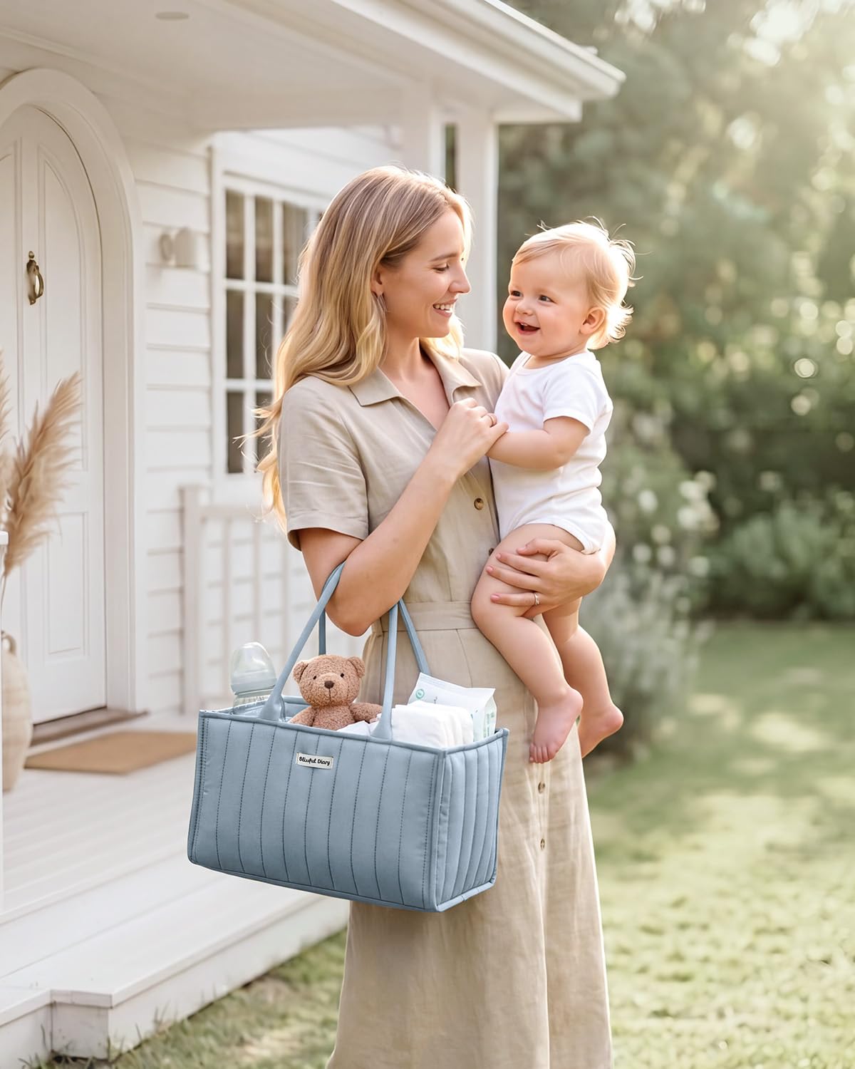 Blissful Diary Organizador de pañales para bebé, elegante cesta de