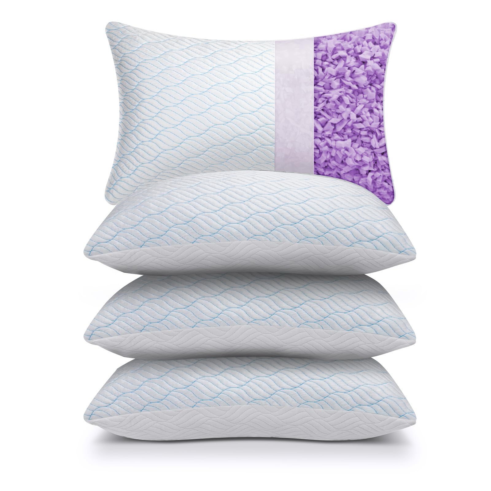 WISHSMILE Cooling King Size Pillows Set of 4 Shredded Memory Foam Pillows with Zipper Adjustable Firmness for Sleeping