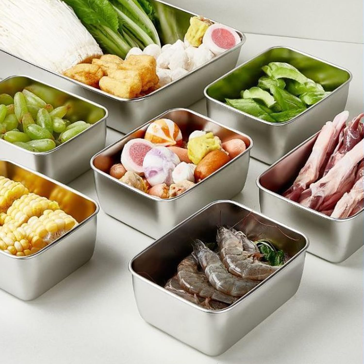 6 sztuk stalowych pojemników na żywność z pokrywkami, stalowe pojemniki na meal prep 13,5x10,5x5,5 cm na meal prep, wielokrotnego użytku, stosowe pojemniki na żywność, stosowe do zamrażarki i