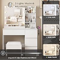 Vista 4 de Vabches Vanity, Makeup Vanity Desk Set with Mirror & Light, Dressing Table Storage Lots with Power Strip, 3 Lighting Modes with Adjustable