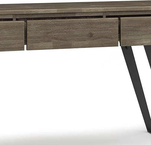 Miniatura 88 de SIMPLIHOME Lowry - Mesa auxiliar cuadrada de madera de acacia maciza y metal, de 22 pulgadas de ancho, moderna, industrial en marrón envejecido café