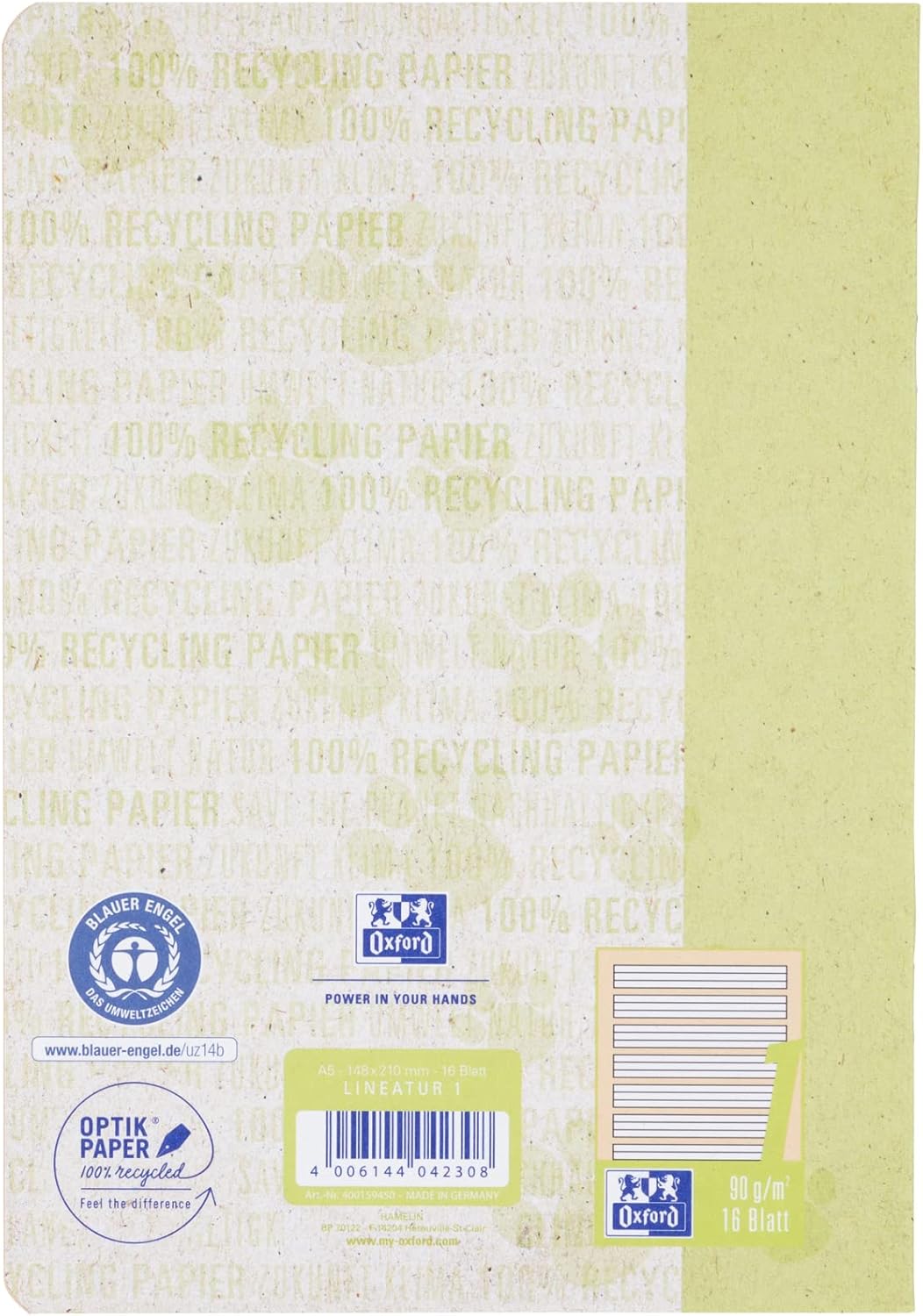 Oxford Recycling Exercise Book A5 Ruling 1 16 Sheets Pack of 15