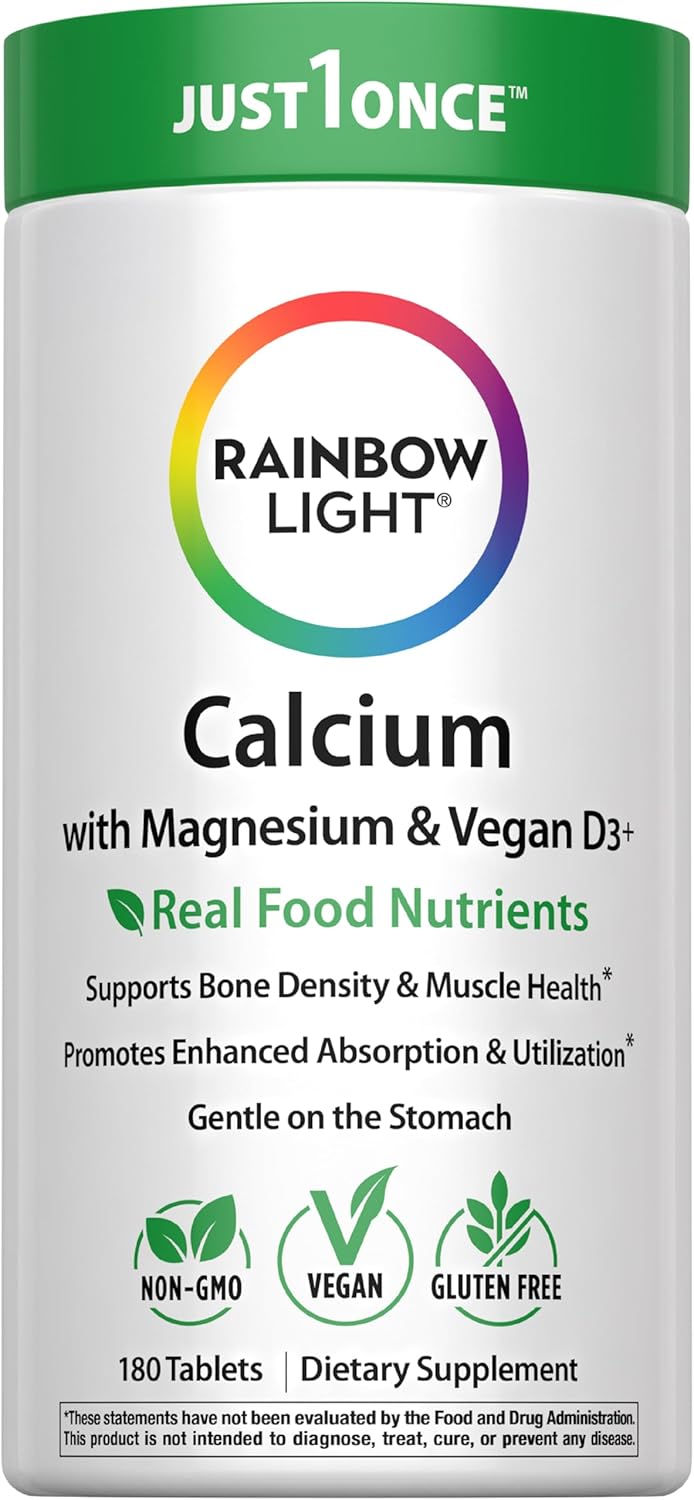 Rainbow Light Calcium Complex with Magnesium & Vitamin D3 + | 180 Tablets | Real Food Nutrients | Supports Bone Density & Muscle Health | Vegan Supplement for Men and Women