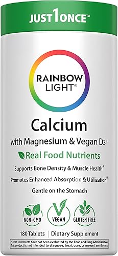 Rainbow Light Calcium Complex with Magnesium & Vitamin D3 + | 180 Tablets | Real Food Nutrients | Supports Bone Density & Muscle Health | Vegan