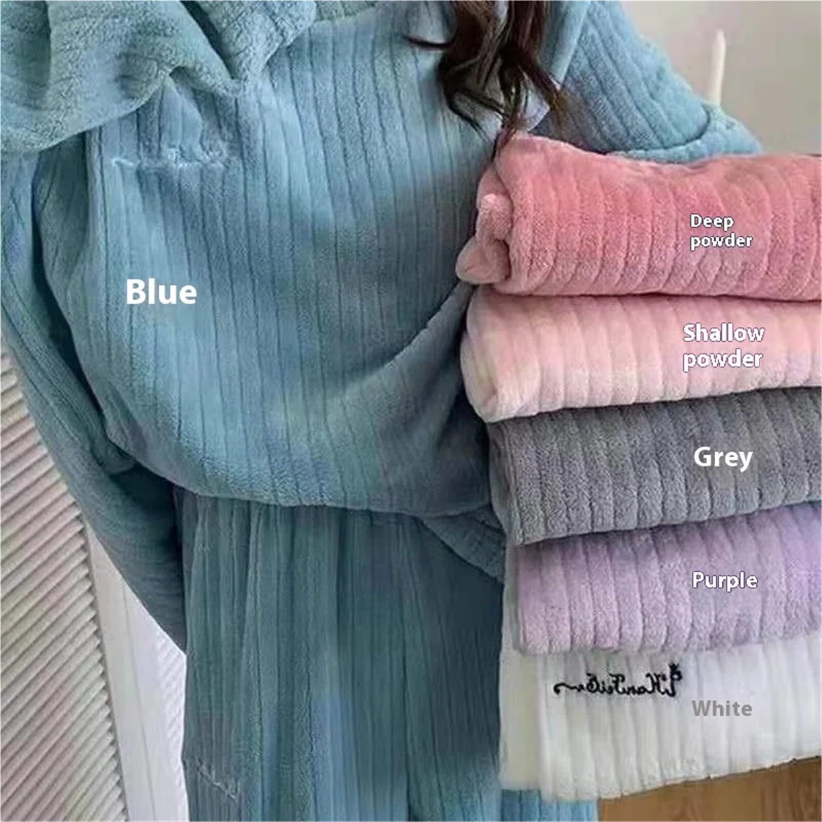 Winter Women’s Pajamas Homewear Set, Coral Velvet Leisure Pajamas, Padded Warm Fall & Winter Sleepwear(Grey)