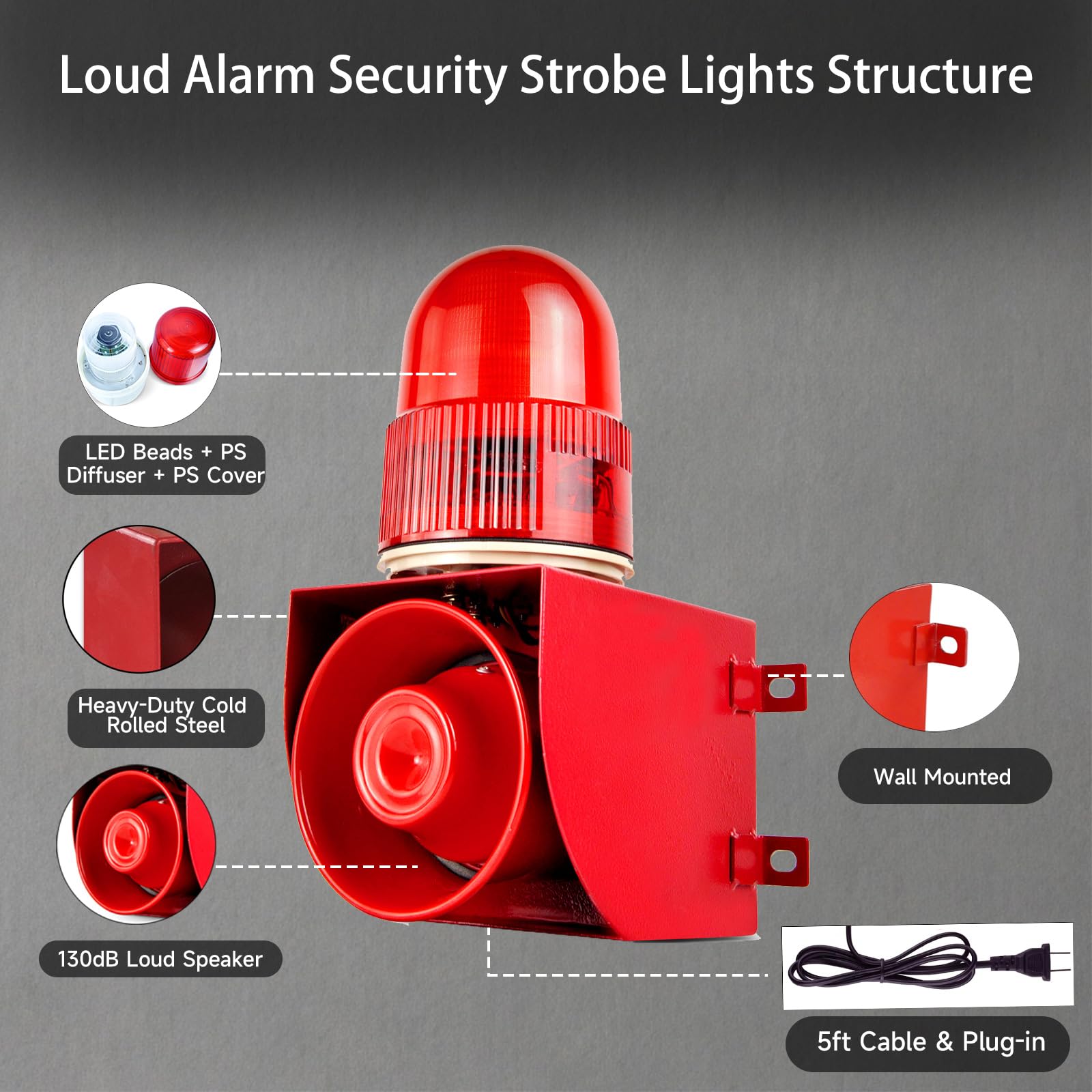 YASONG SLA-01 - Alarma industrial, LED estroboscópico de 120 dB, claxon, para máquinas grandes y línea de producción, sirena de inicio, trabajo de arranque, alarma de emergencia, protección contra