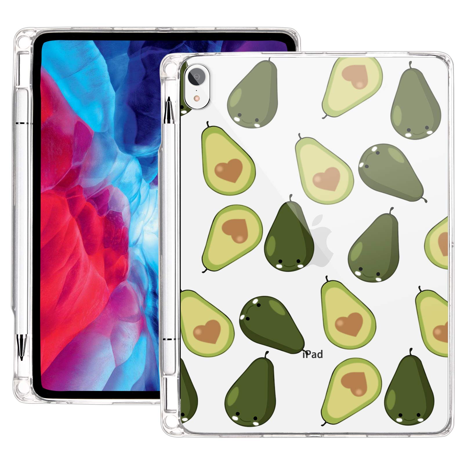 LuGeKeAvocado Case for iPad 10.2 inch 2019 iPad 7th Generation,Love Avocado Patterned Clear iPad Case with Pencil Holder,Soft TPU Transparent Shockproof Silicone Case Cover for Girls Boys