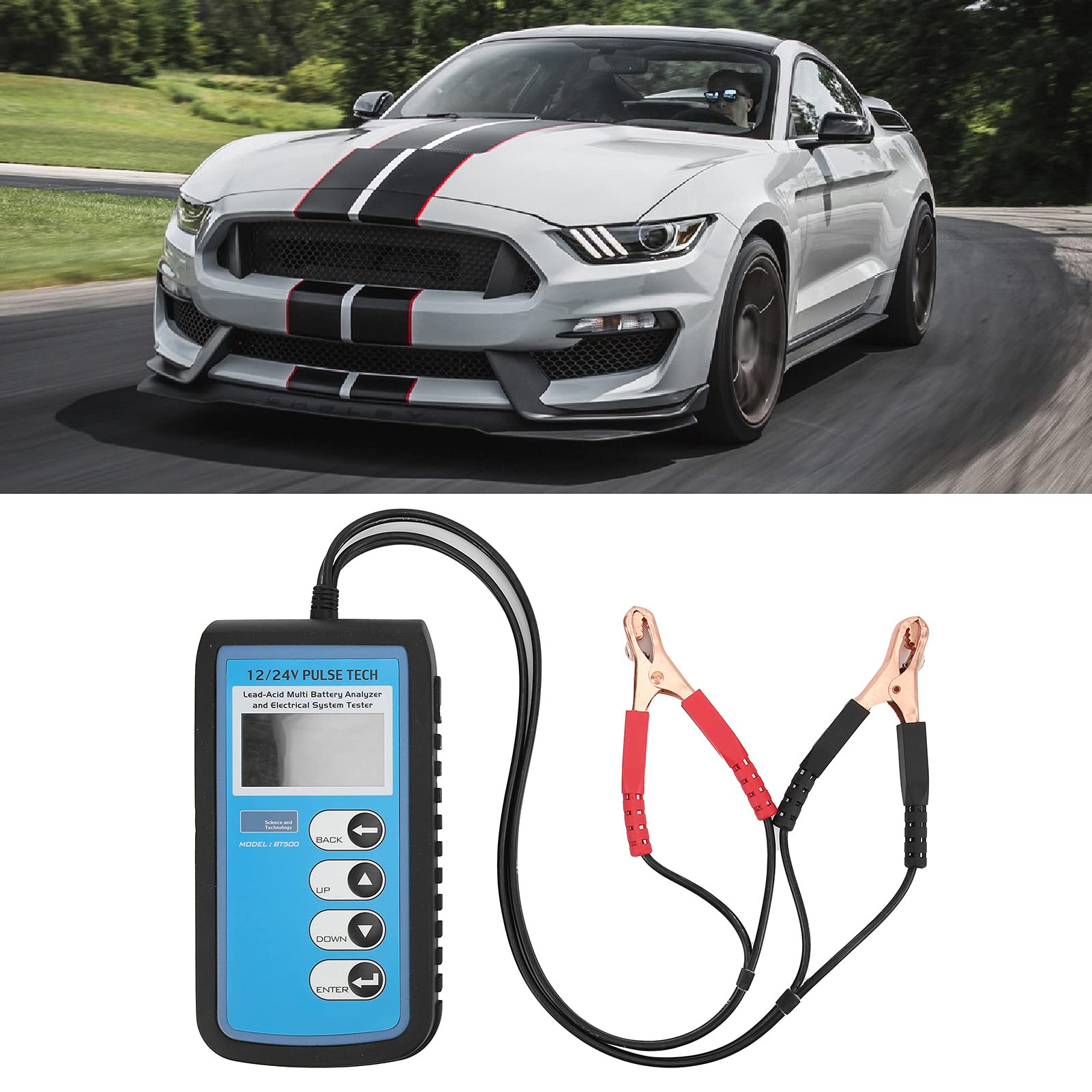 Comprobador de batería BT500, comprobador de batería de Coche de 12 V/24 V, analizador de batería automático con retroiluminación LED LCD para baterías estándar CCA DIN IEC EN