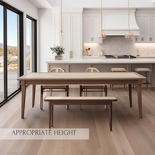 Miniatura 2 de Banco de comedor de ratán natural de 47.2 pulgadas con marco de banco de madera de roble 100% macizo, otomana para zapatos al pie de la cama para