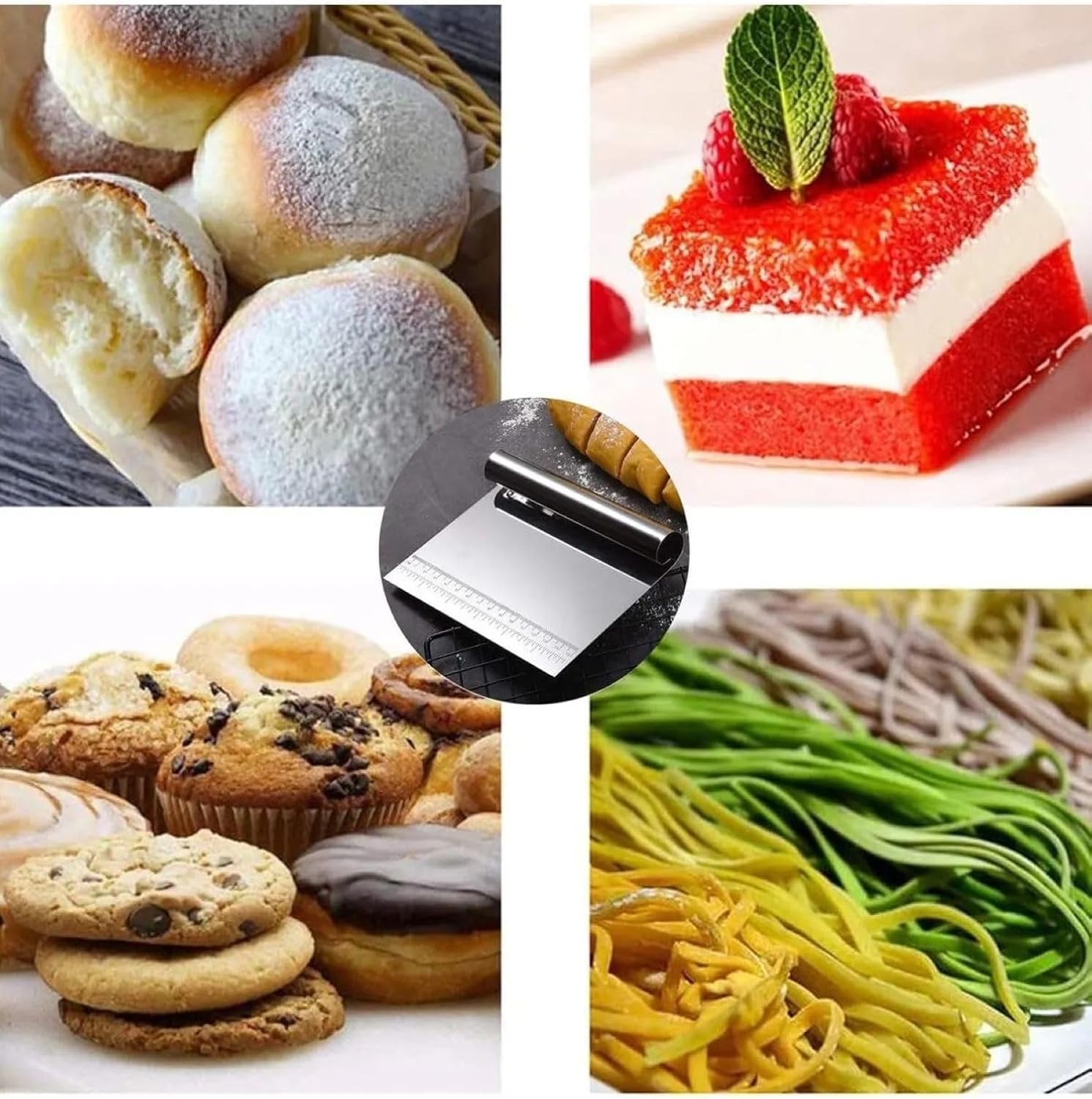 SUWORS Paslanmaz Çelik Hamur Kesici ve Kazıyıcı, Ölçü Cetvelli, Ergonomik Silindir Saplı, Çok Amaçlı Mutfak Aleti