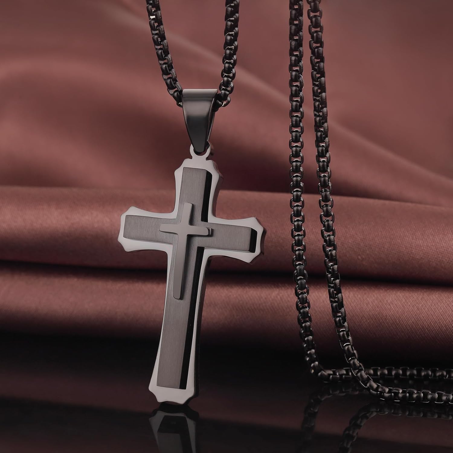 Cross Necklace for Men 316L Stainless Steel Stainless Steel Plain Cross Pendant Necklace Chain for Men Silver Black Gold Colors - Image 2